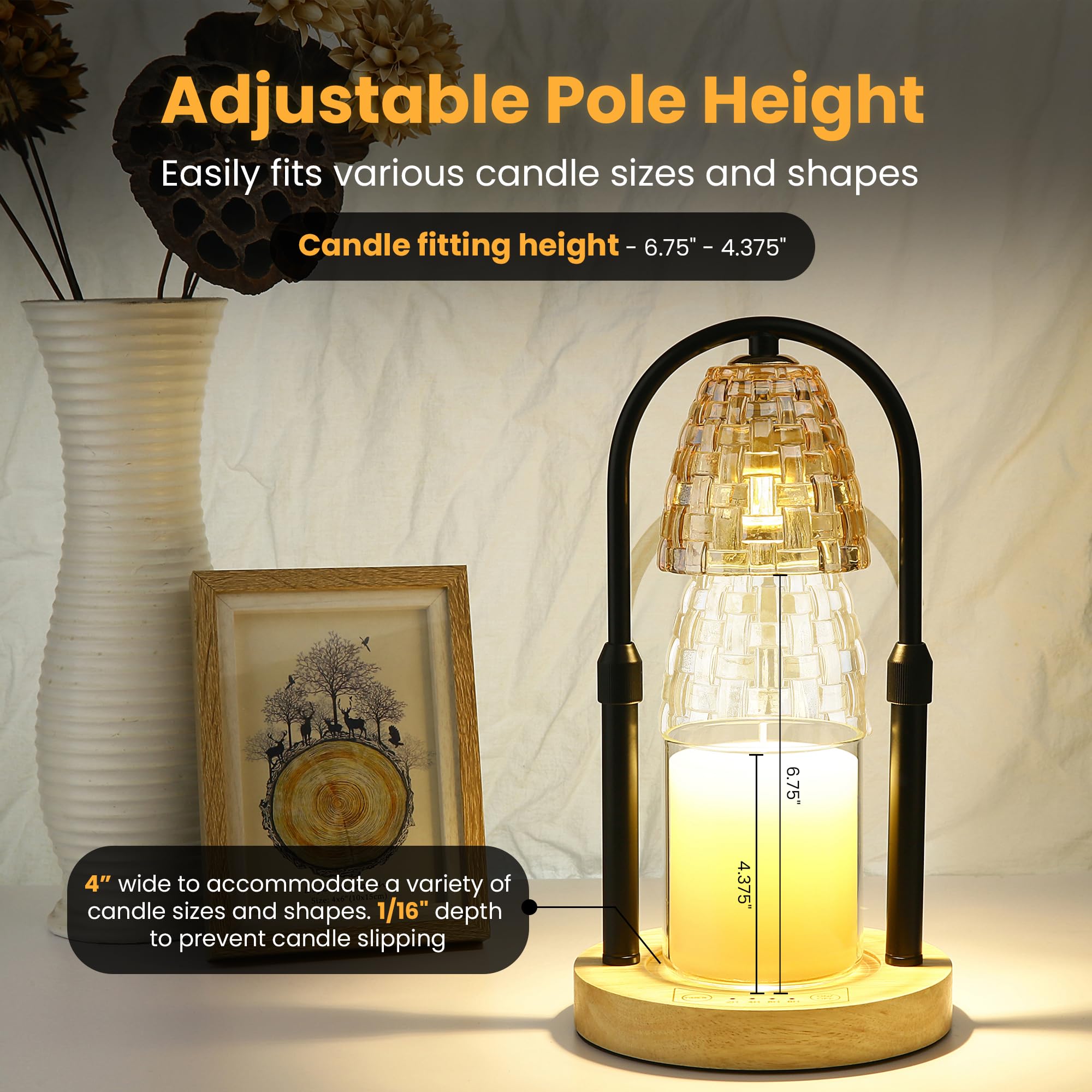 AYL Candle Warmer Lamp with Timer - Electric Wax Warmer for Wax Melts & Jar Candles - Adjustable Brightness & Height - Home Decor Gift for Women - Perfect for Bedroom, Living Room & Office Aromatherapy