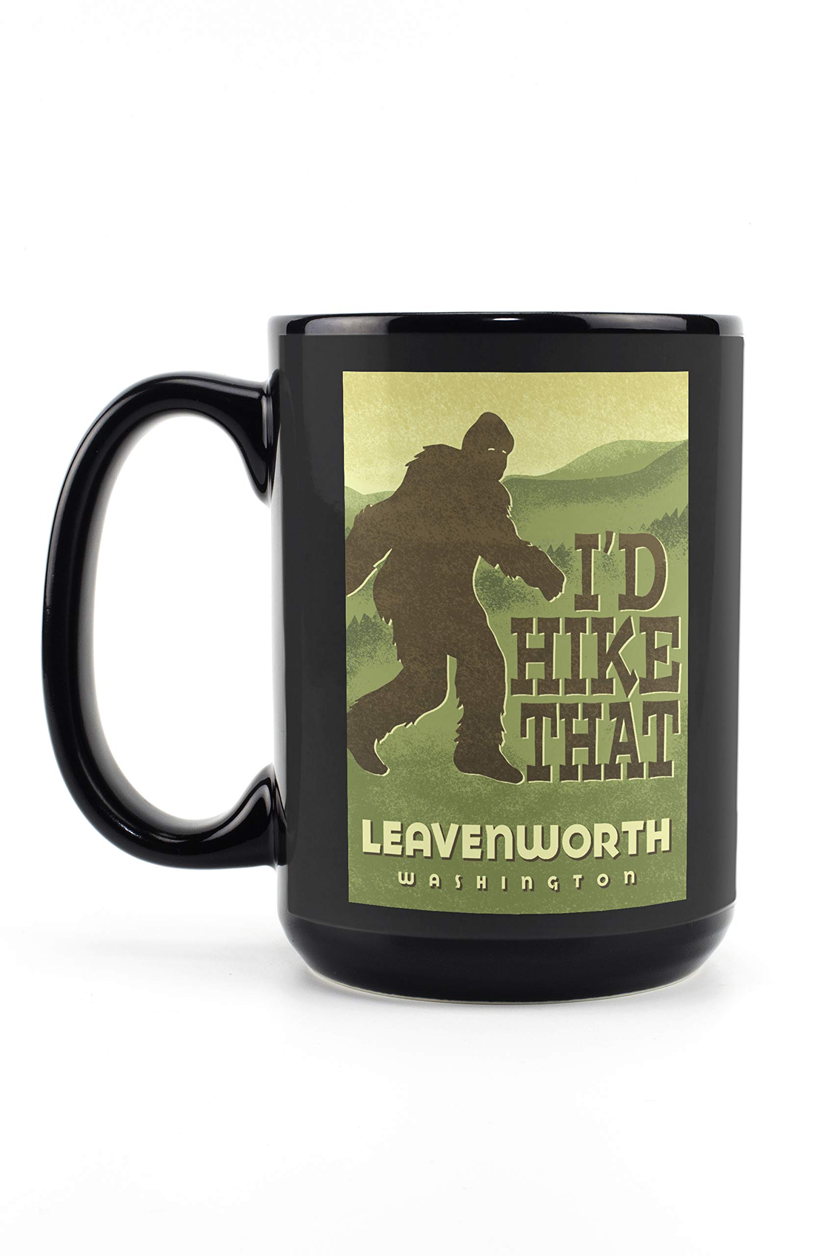 Bigfoot I'd Hike That 15oz Black Ceramic Coffee Mug - Leavenworth Washington Themed - Dishwasher & Microwave Safe - Perfect for Camping, Hiking & Outdoor Adventures
