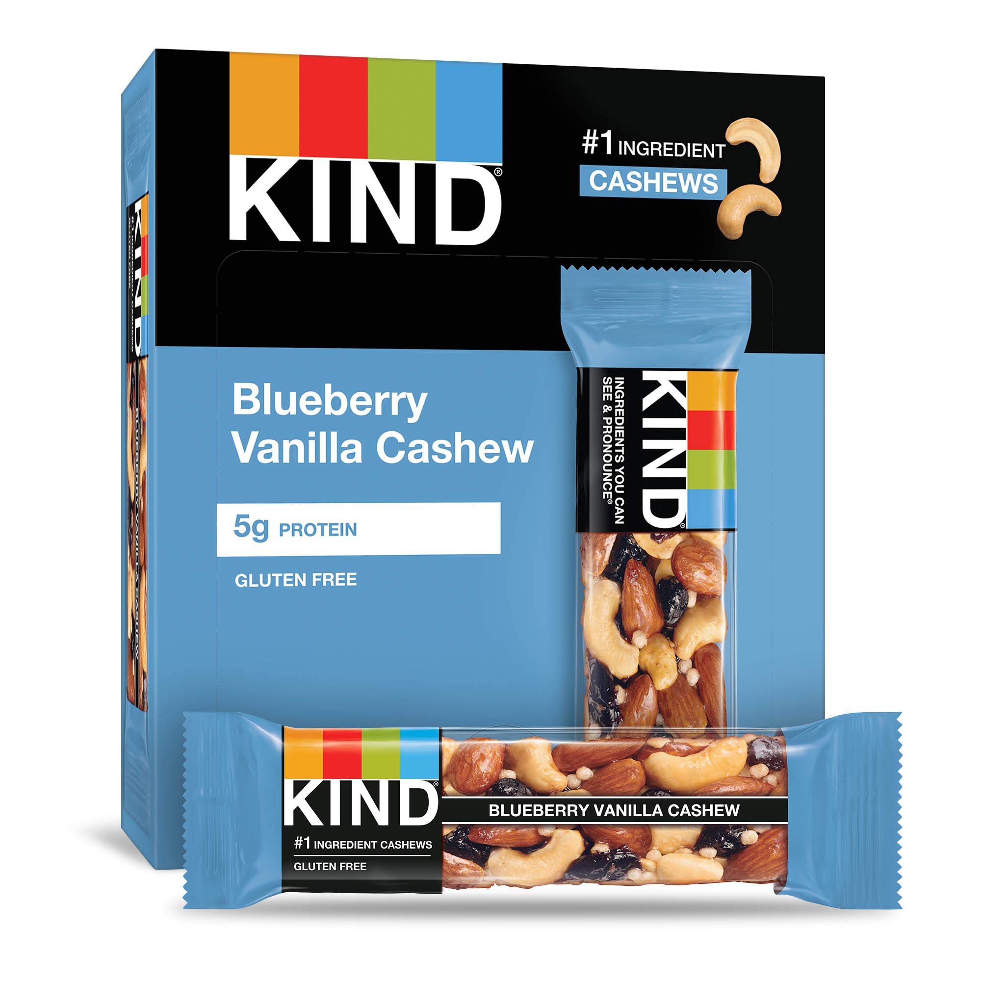 KIND Bars Variety Pack - Pomegranate Blueberry Pistachio & Blueberry Vanilla Cashew, Healthy Gluten-Free Snacks with 5g Protein (12 Count) | Perfect for On-the-Go Breakfast, Office Snacks & Post-Workout Energy Boost
