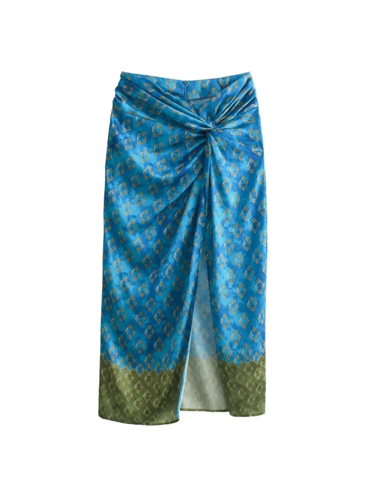 Aonibeier Women's High Waist Long Maxi Skirt - Thin Satin Printed Patchwork Summer Skirt with Front Slit & Zipper - Y2K Fashion Beachwear for Vacations, Parties & Boho Outfits