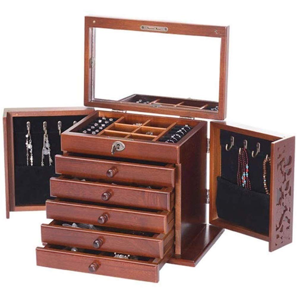 Real Natural Hardwood Jewelry Box Organizer - Large Capacity Wooden Storage Case with Dustproof Design for Necklaces, Rings & Earrings | Perfect for Bedroom Vanity, Travel & Gift Giving