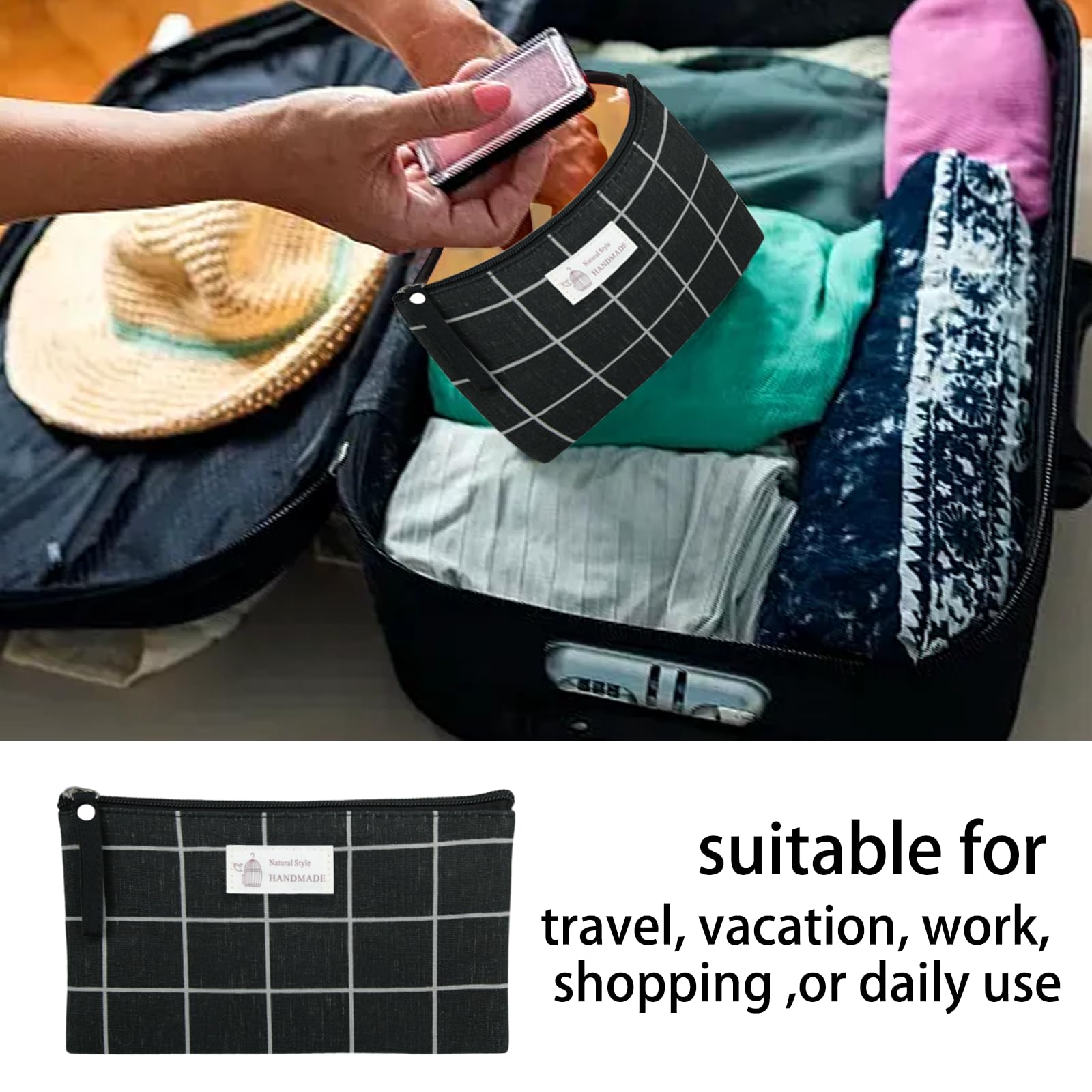 3-Piece Printed Canvas Makeup Bags Set - Cute Cosmetic & Toiletry Travel Organizer with Zipper for Women & Girls - Perfect for Vacation, Gym, Beach & Daily Essentials Storage