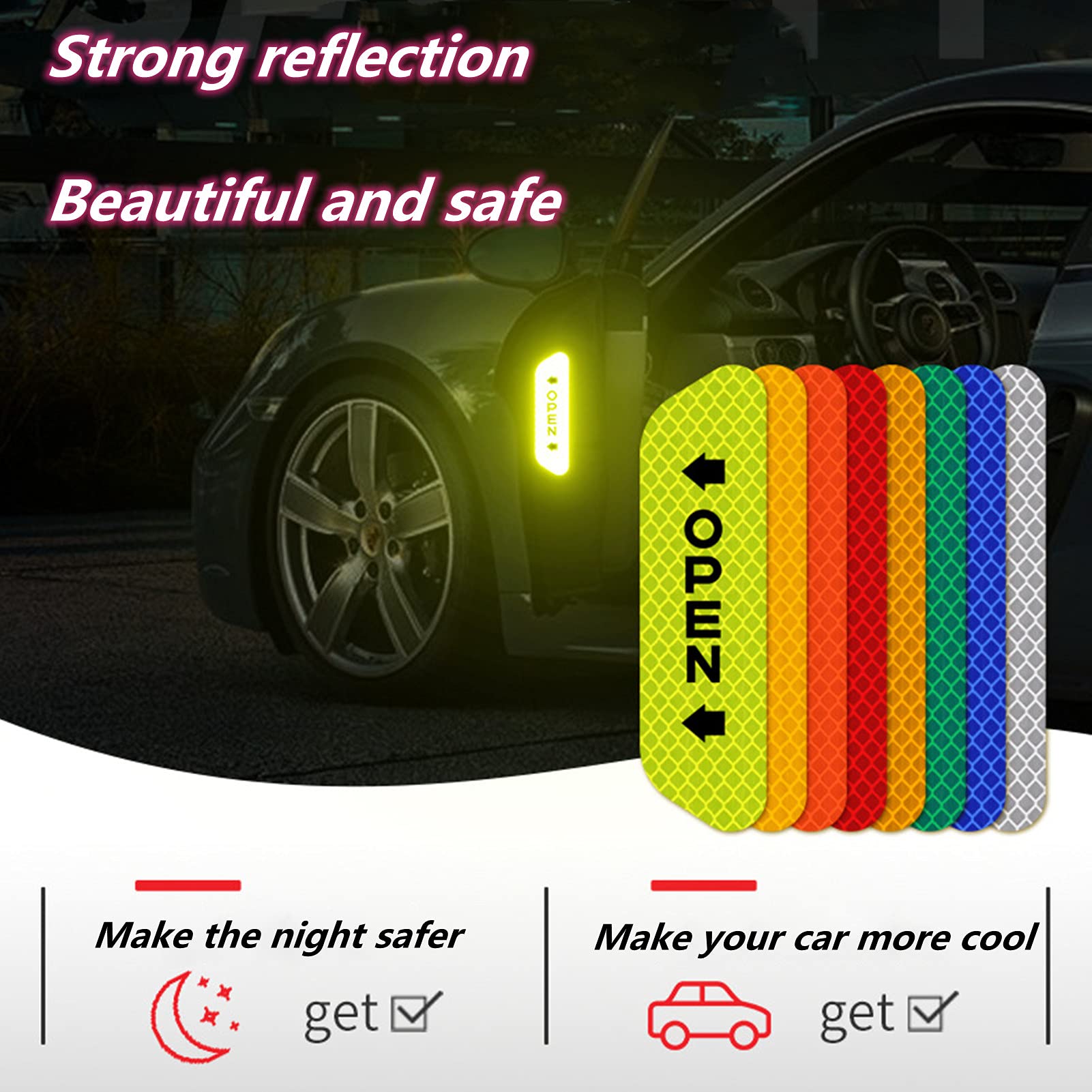 4PCS High Reflective Safety Stickers for Car Doors & Helmets - Red