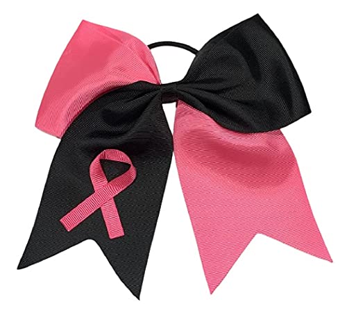 Pink Breast Cancer Awareness Ribbon Hair Bow - 7 Inch Cheerleading Hair Accessory for Girls, School Uniform, Practice & Games | Support Pink Out Events & Tick Tock Ribbon Campaign