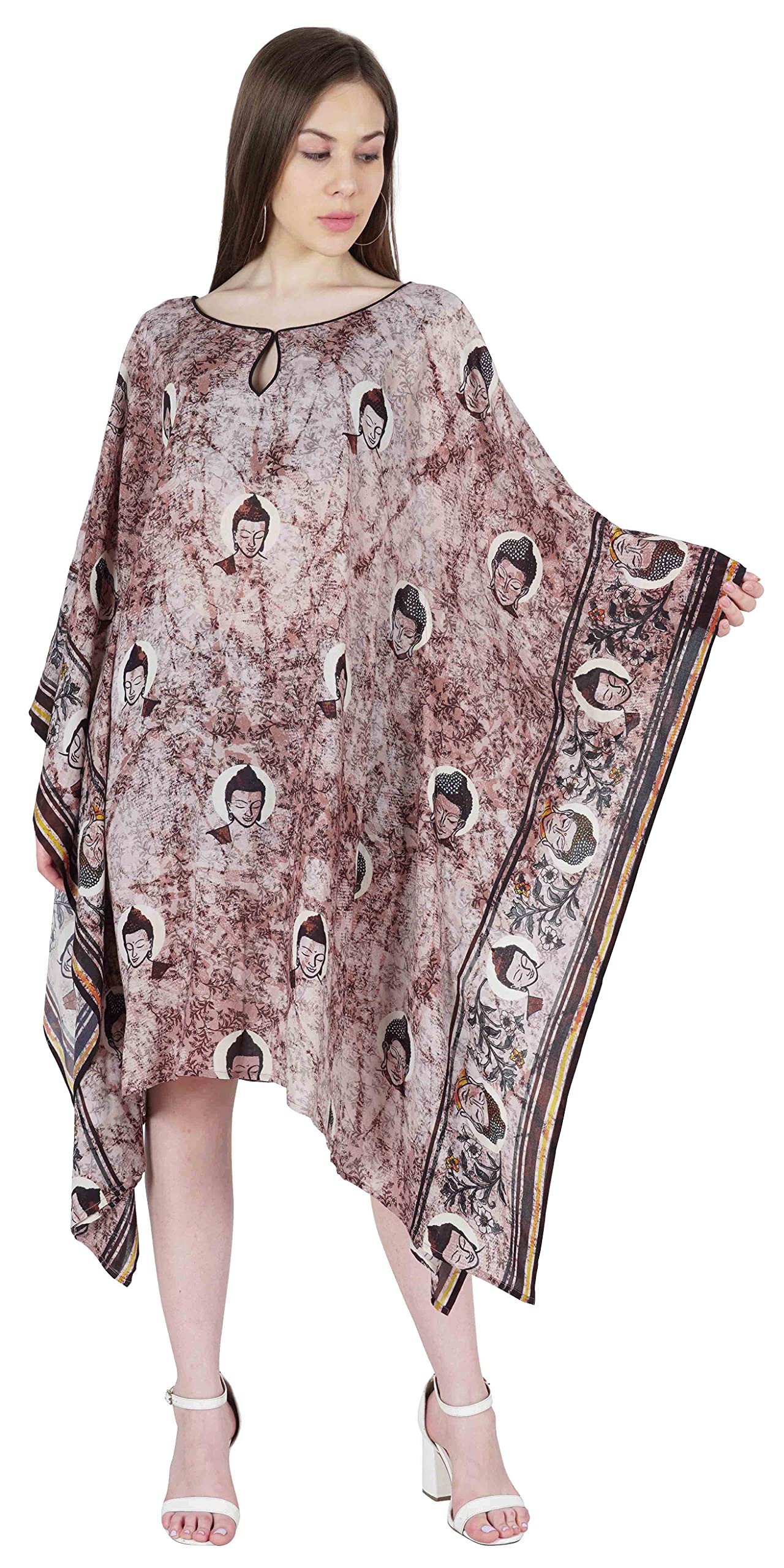 Women's Printed Short Kaftan Dress - Lightweight Beach Cover Up Swimsuit Dress for Summer Vacation, Pool Party & Boho Chic Outfits