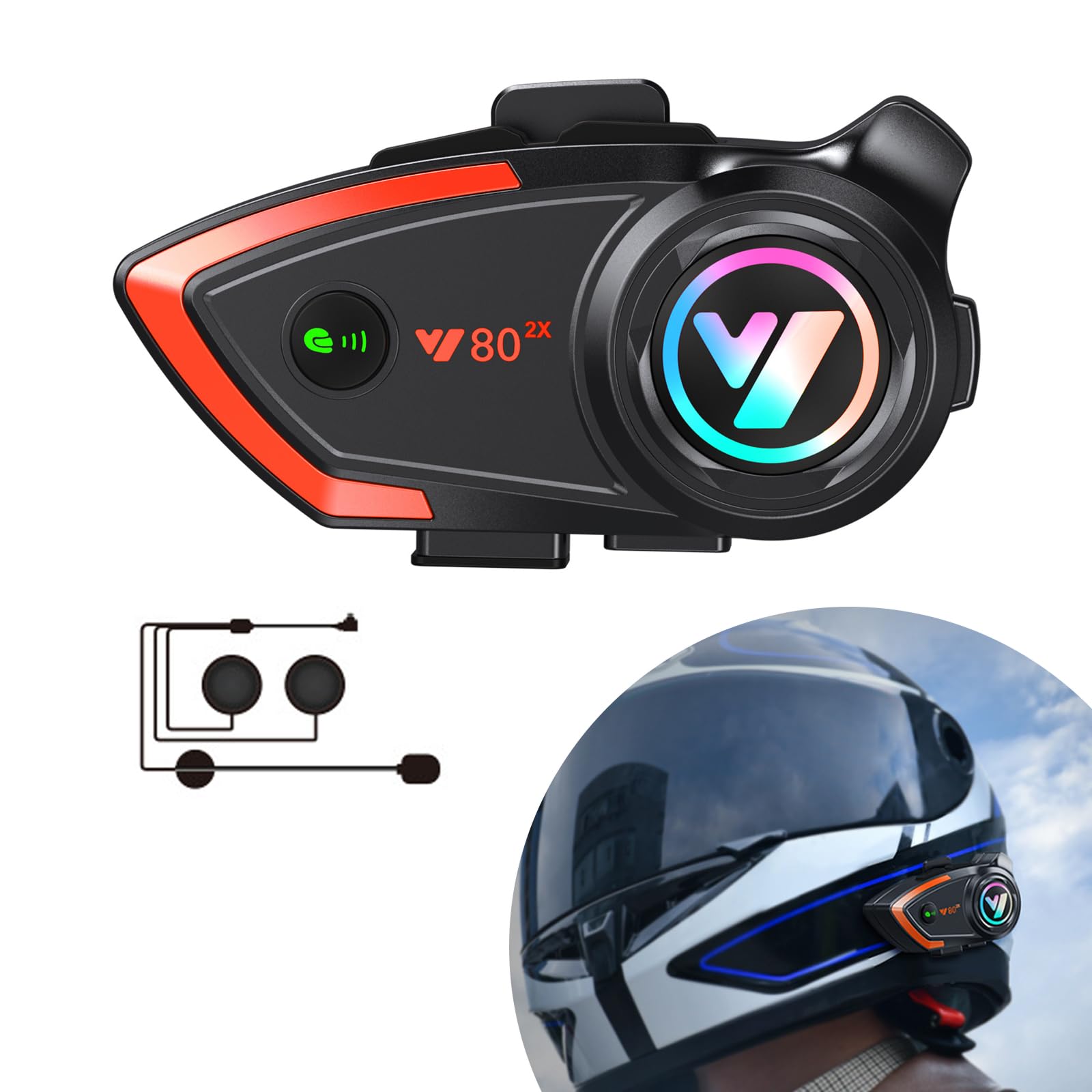 Wireless Motorcycle Bluetooth Headset - 800m Range, 32H Playtime with 1000mAh Battery, Dual Rider Intercom, CVC Noise Cancellation, Voice Assistant & Auto Answer - Waterproof Helmet Headphones for Motorcycle Riding, Cycling & Outdoor Adventures
