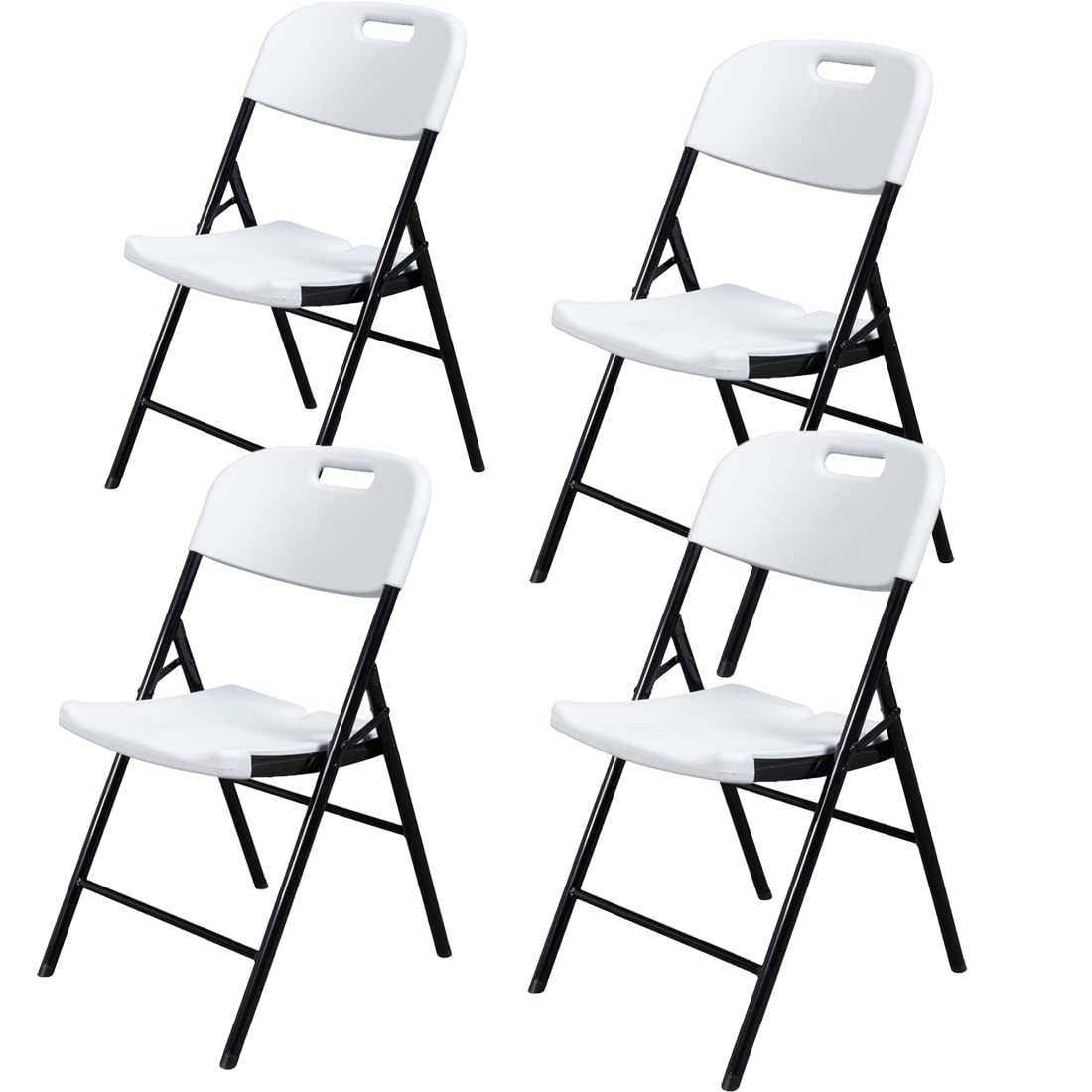 Kcelarec Heavy Duty Folding Plastic Chairs - Commercial Grade Stackable White Chairs (Set of 4) - Perfect for Events, Parties, Weddings & Outdoor Gatherings