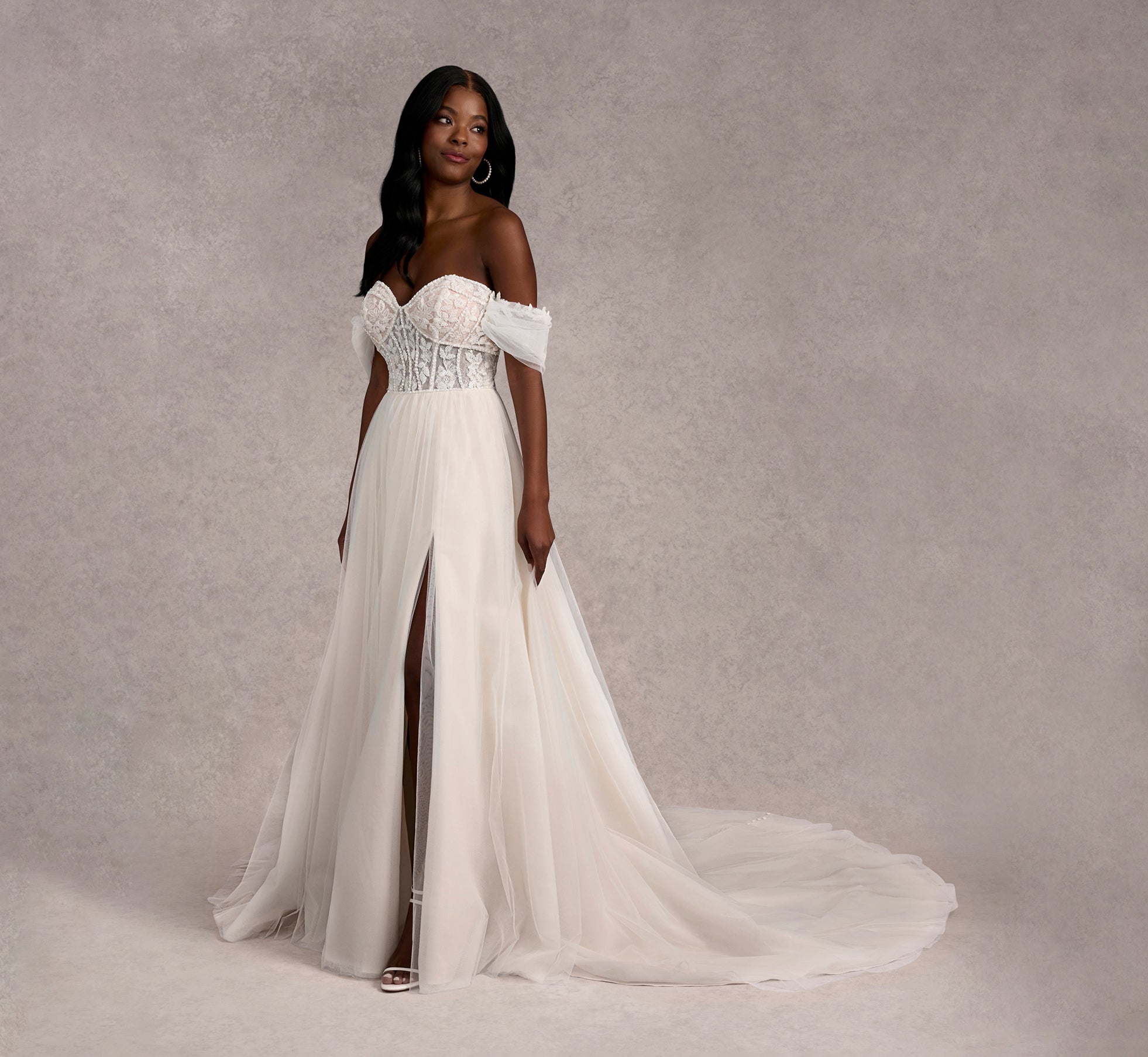 Elegant Beaded Lace & Tulle A-Line Wedding Gown in Ivory, Blush Pink & Nude - Perfect for Bridal, Prom & Formal Occasions