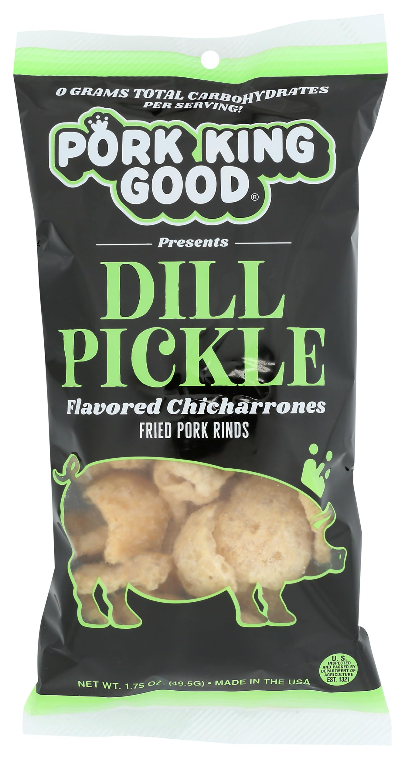 Pork King Good Gluten Free Dill Pickle Fried Pork Rinds - 1.75oz (12 Pack) | Keto Snacks, Low Carb Crunchy Treat for Parties, Movie Nights & On-the-Go Snacking