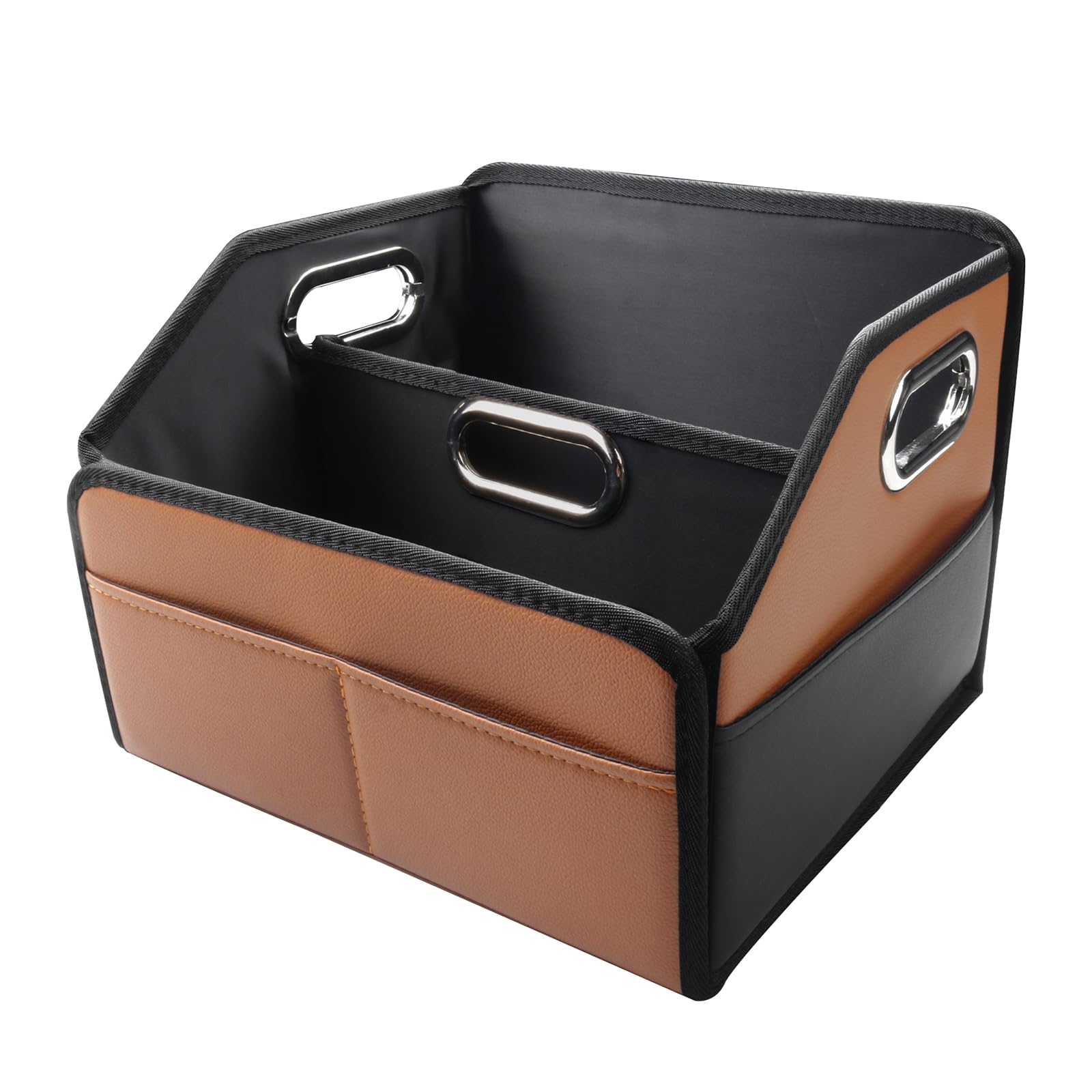 Premium Leather Car Seat Organizer with 6 Storage Pockets & 3 Handles - Universal Fit for Front/Back Seats (Brown/Black) - Perfect for Road Trips, Baby Essentials & Car Organization Accessories