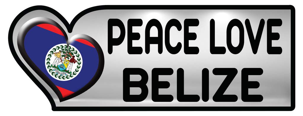 Peace Love Belize Country Flag Bumper Sticker Decal - 3 x 8.5 Inch Waterproof Vinyl - Perfect for Cars, Laptops, Water Bottles & Travel Gear