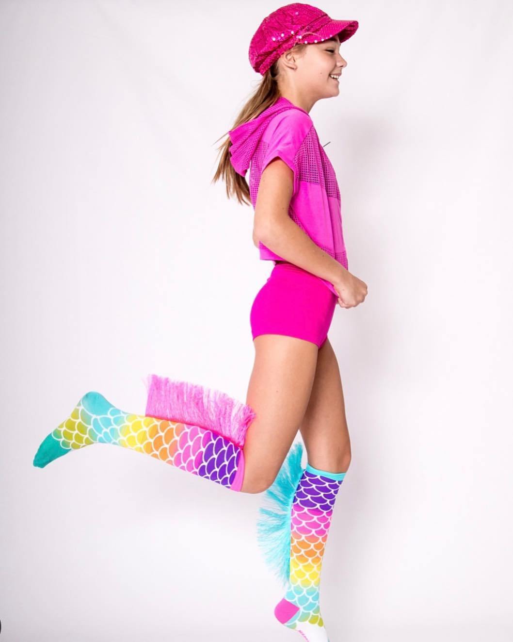 MadMia Mermaid Scale Pattern Tassel Socks for Women - Fun Novelty Fish Tail Design Knee High Socks - Perfect for Costumes, Cosplay, and Beach Parties