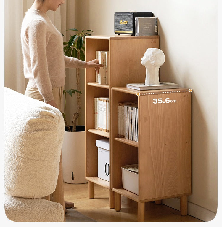 Solid Beech Wood Small Bookshelf Side Cabinet - Compact Storage for Books, Decor & Essentials in Living Room, Bedroom or Office
