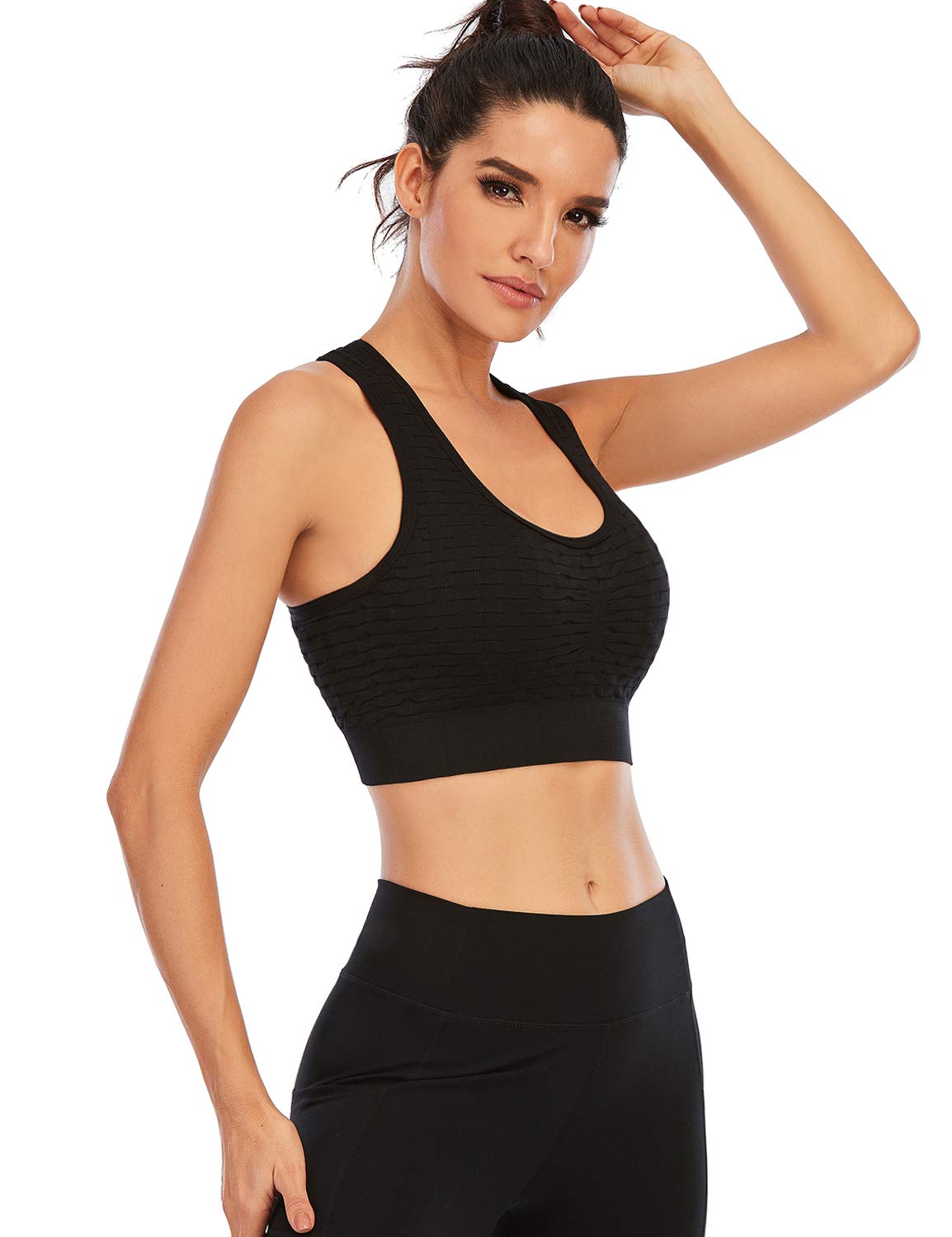 1 or 2 Packs Women's Racerback Sports Bras - Lace Front, Adjustable Cross Straps & Side Buckle - Padded Yoga Bra for Workout & Gym - Perfect for Running, Yoga & Fitness Activities