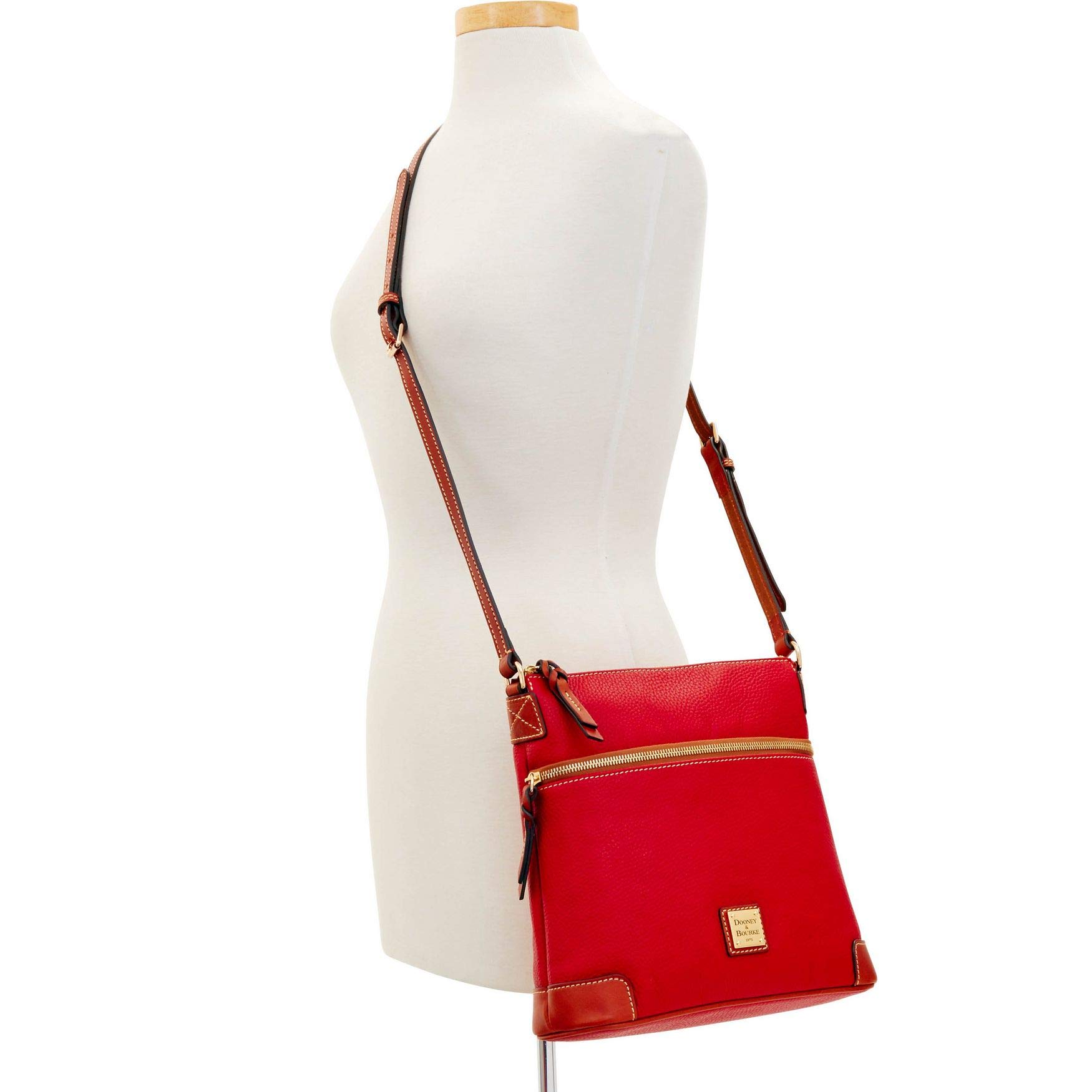 Dooney & Bourke Women's Pebble Leather Crossbody Bag - Red with Tan Trim, One Size Handbag for Everyday Use, Travel & Shopping