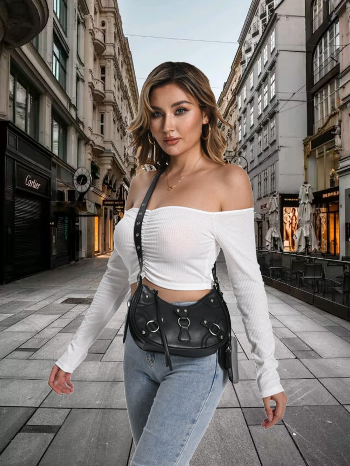 CATMICOO Y2K Shoulder Bag - Cute 90s Punk Underarm Purse for Women | Vintage Aesthetic Crossbody Bag | Perfect for Concerts, Raves & Streetwear Fashion