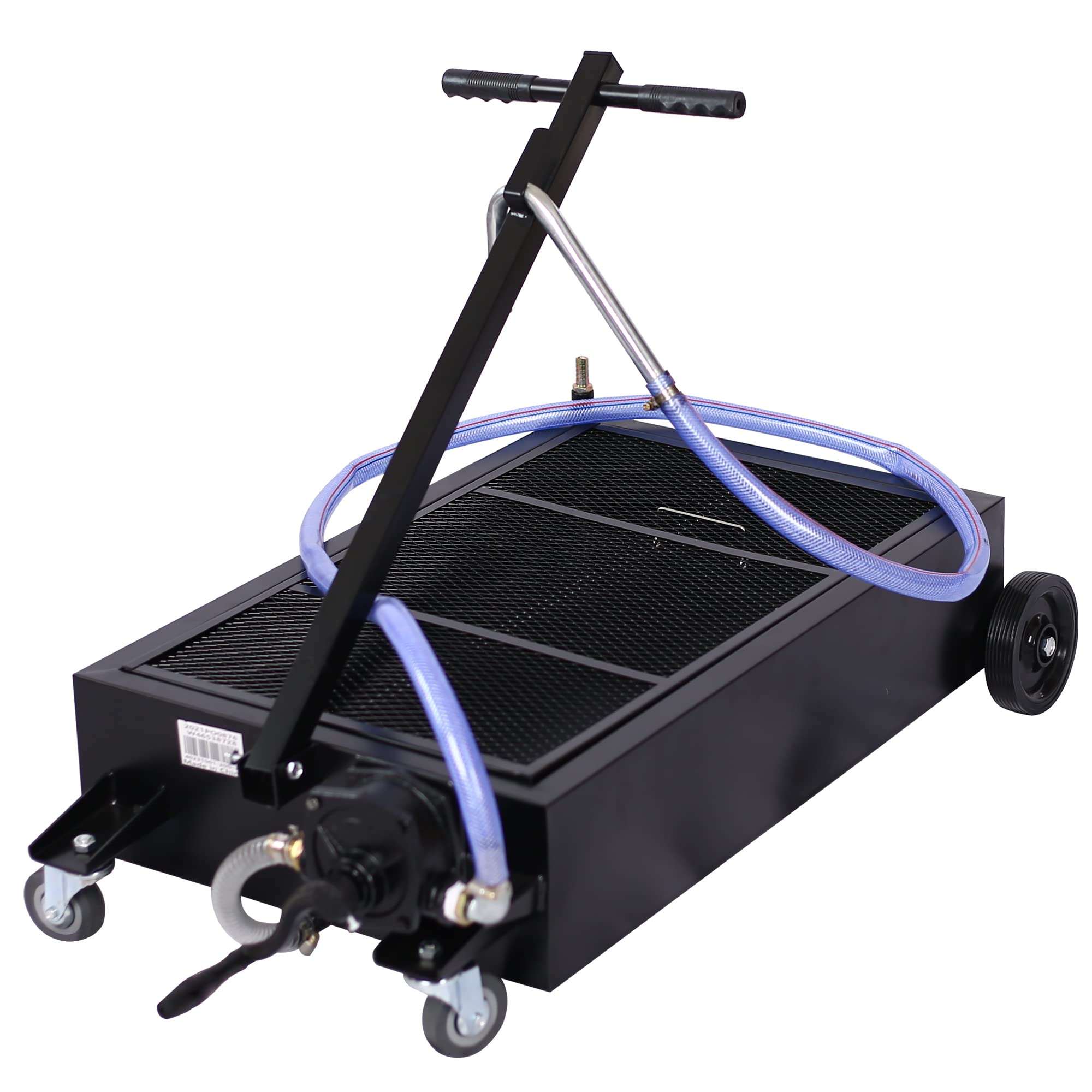 20 Gallon Oil Drain Pan with Hand Pump & Hose - Portable Low Profile Oil Change Tank for Cars, SUVs & Trucks - Large Capacity Oil Drain Pan with Swivel Casters Wheels - Perfect for DIY Oil Changes & Garage Maintenance (Black)