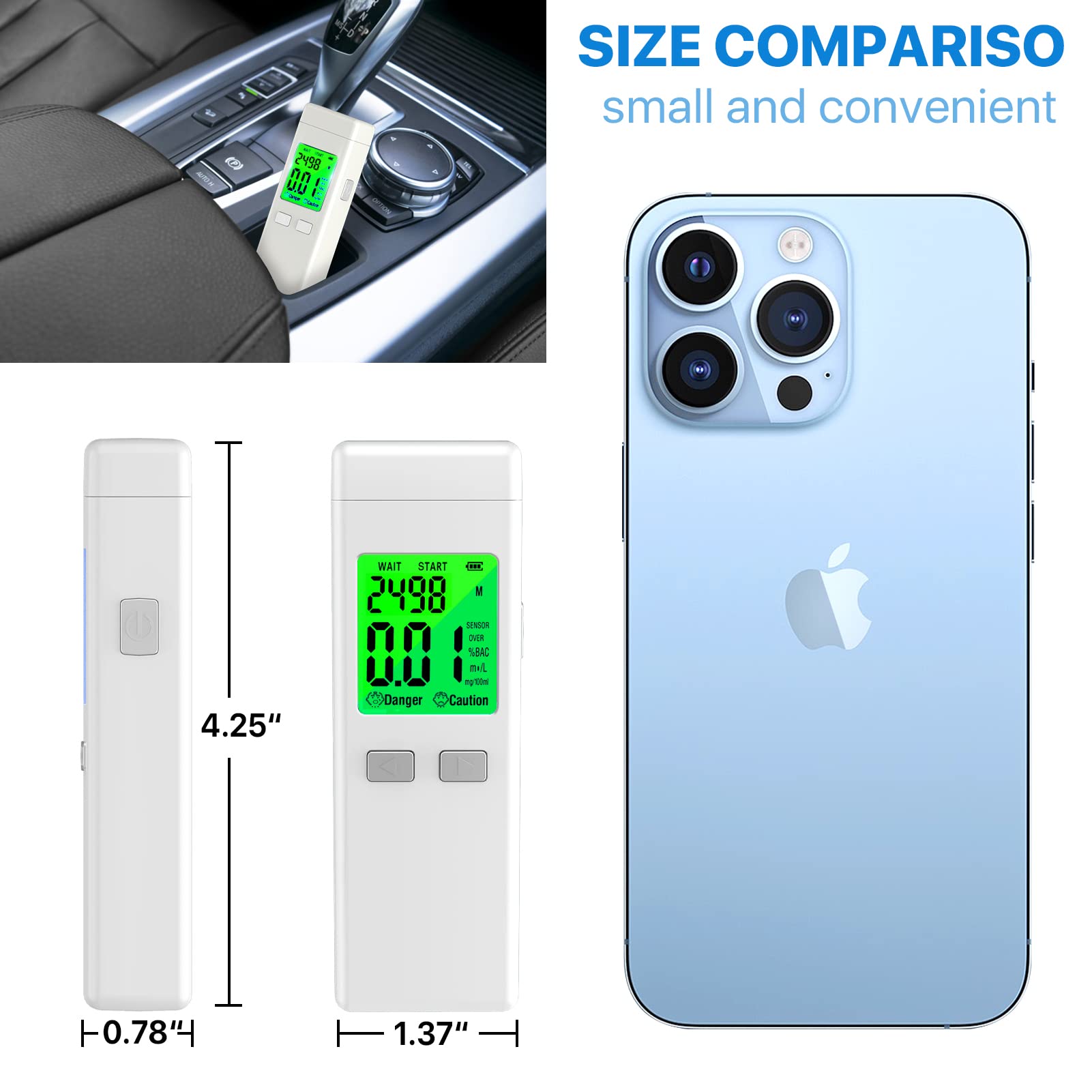 Professional Breathalyzer Alcohol Tester - High Accuracy BAC Detector with Memory Recall & Alarm Function - Includes 10 Disposable Mouthpieces (White) - Perfect for Personal Safety, Workplace Testing & Law Enforcement Use