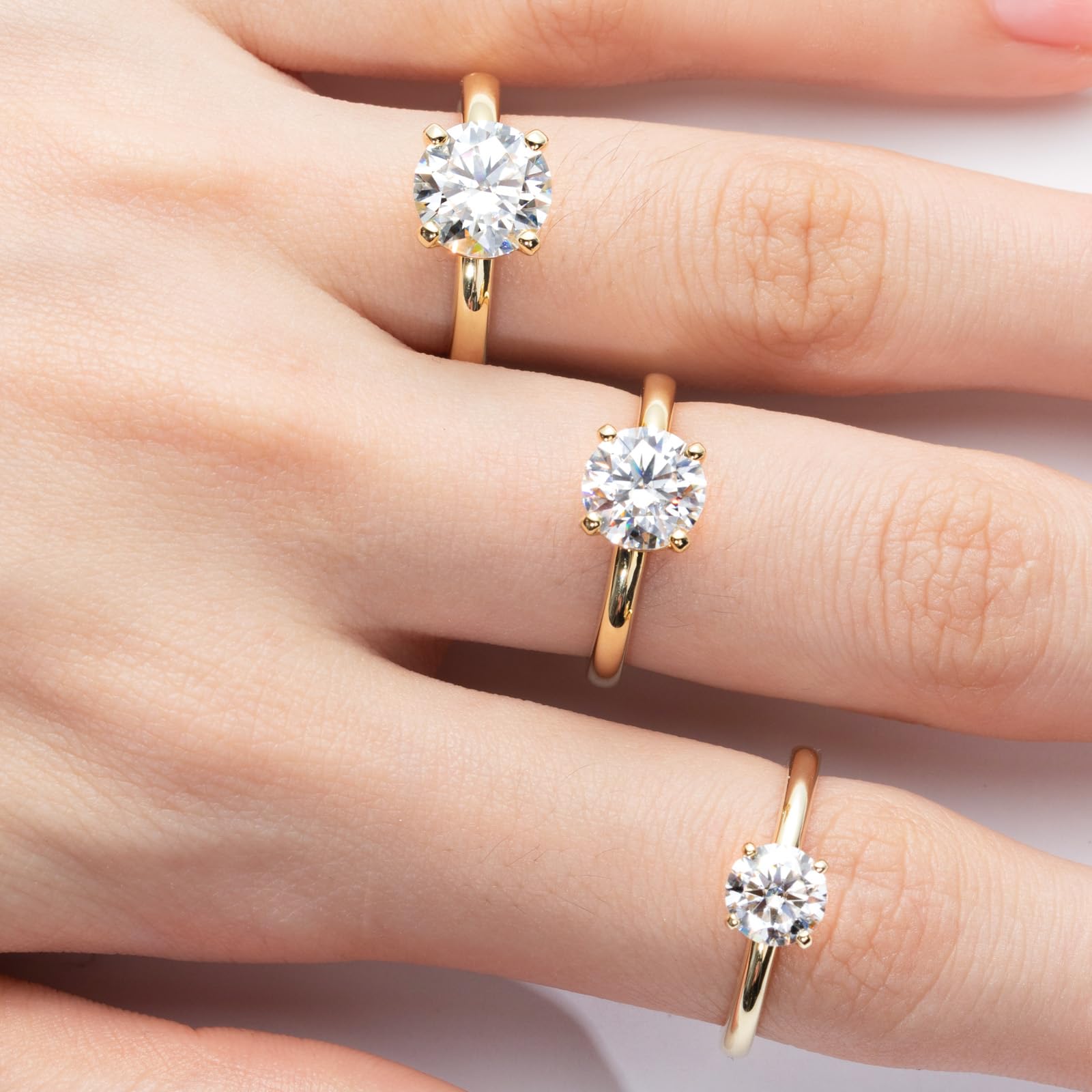 Moissanite Round Cut Engagement Ring for Women - D Color VVS1 Clarity, 14K Yellow Gold Plated 925 Sterling Silver Wedding Promise Band | Perfect for Proposals, Anniversaries & Special Occasions