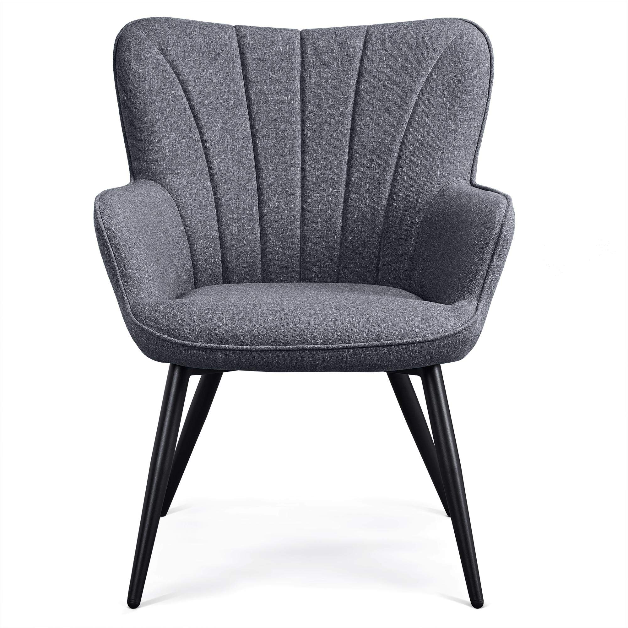 Topeakmart Modern Accent Chair - Upholstered Living Room Side Chair with Curved Back, Metal Legs & Linen Fabric - Grey Armchair for Lounge, Bedroom, or Office Decor