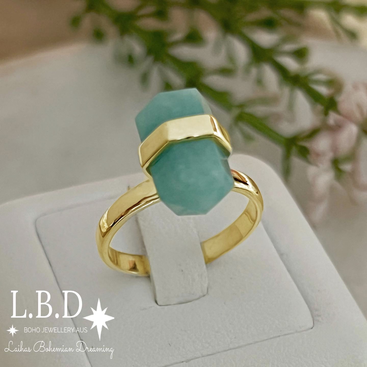 Amazonite Ring for Women - Genuine Gold Crystal Healing Stone Jewelry - Perfect for Meditation, Yoga & Spiritual Gifts