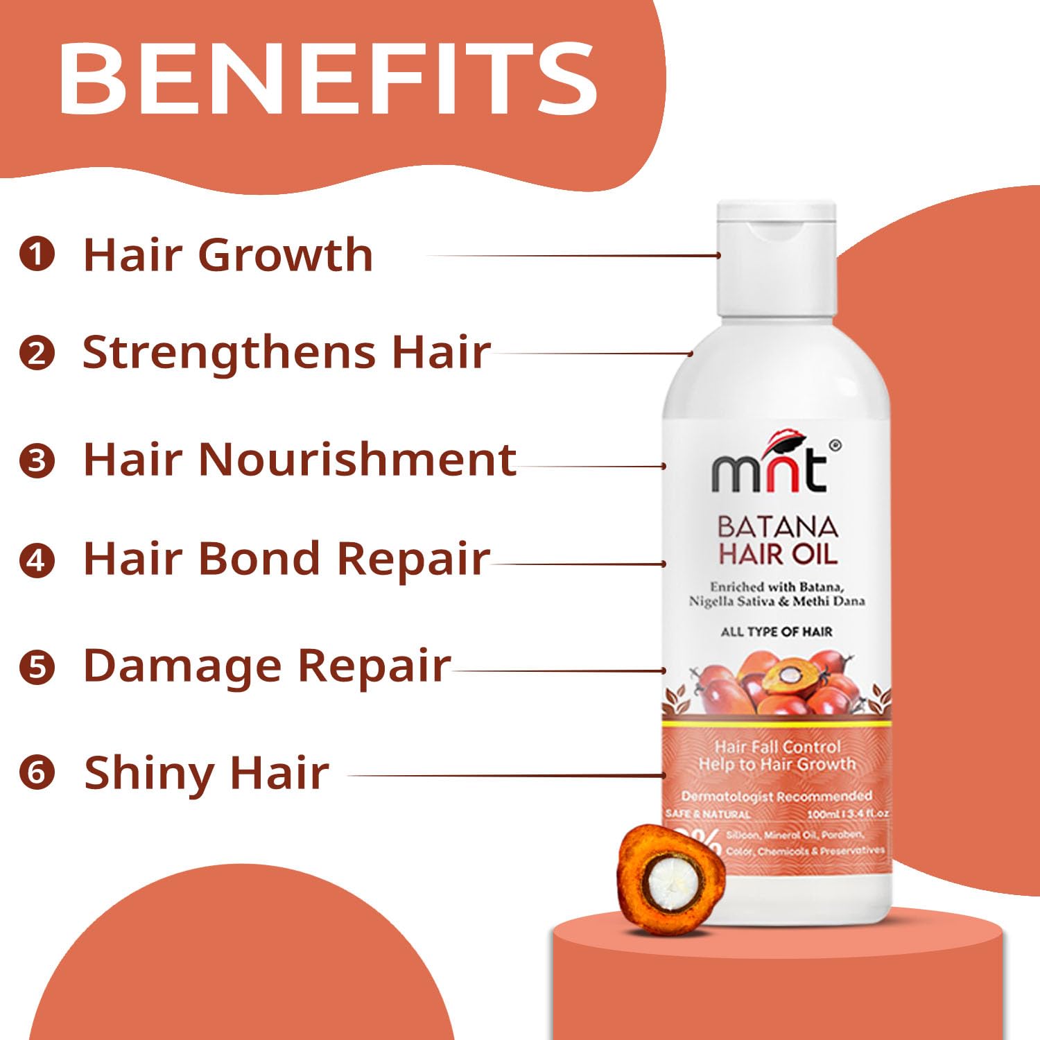 Pure Batana Oil for Hair Growth with Fenugreek & Curry Leaf Extract | 100ml Natural Hair Treatment for Thicker, Shiny, Stronger & Healthy Hair | Stops Hair Fall | Perfect for Daily Scalp Massage & Overnight Hair Mask