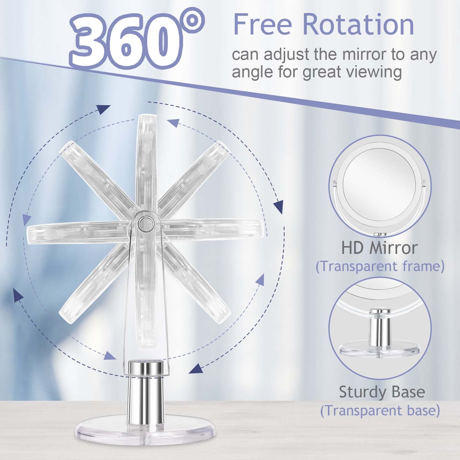 **6.25 Inch Vanity Mirror with Stand - 1X/15X Magnification, 360° Swivel Double-Sided Makeup Mirror for Bathroom, Desk & Travel - Perfect for Makeup, Shaving & Skincare**