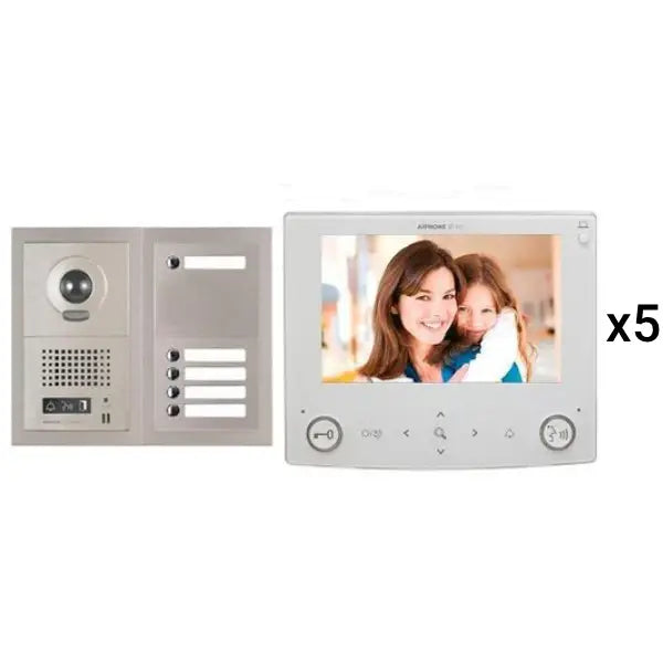 Aiphone GT 5V7 5-Unit Apartment Video Intercom System with 7 Tenants (GT 1C7) - Secure Entry Solution for Multi-Family Buildings & Condos