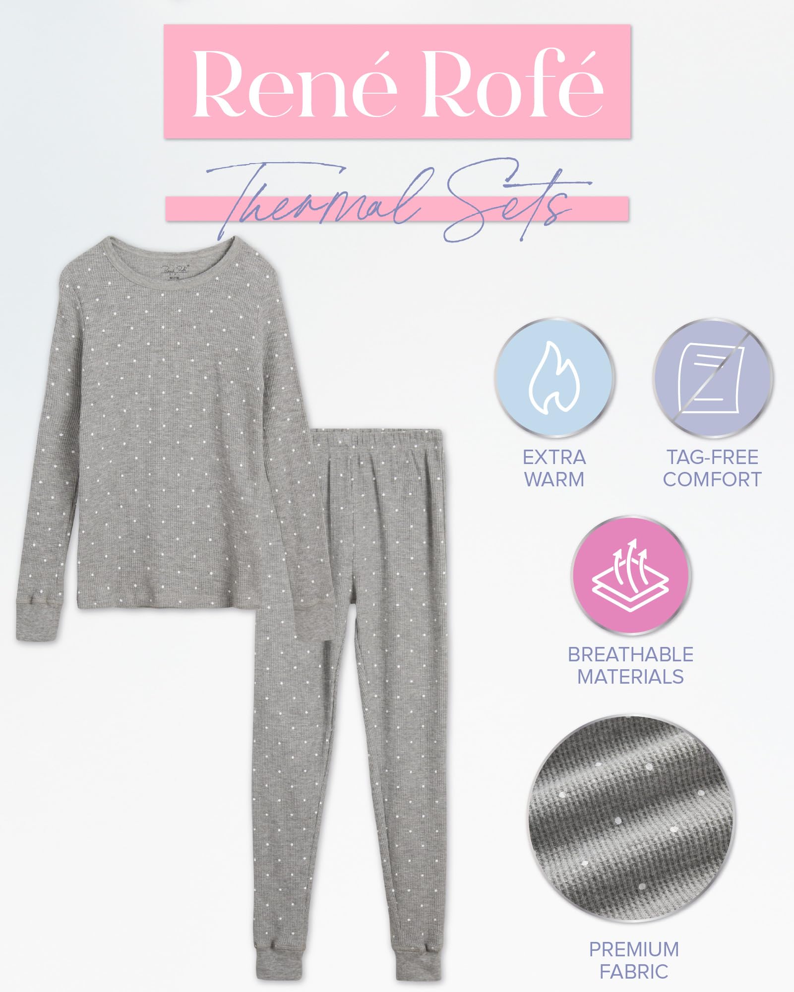 Rene Rofe Girls' Thermal Underwear Set - 2 Piece Waffle Knit Top & Long Johns Pajamas (2T-16) | Warm Winter Base Layer for Kids | Perfect for Cold Weather, Snow Days & Outdoor Activities