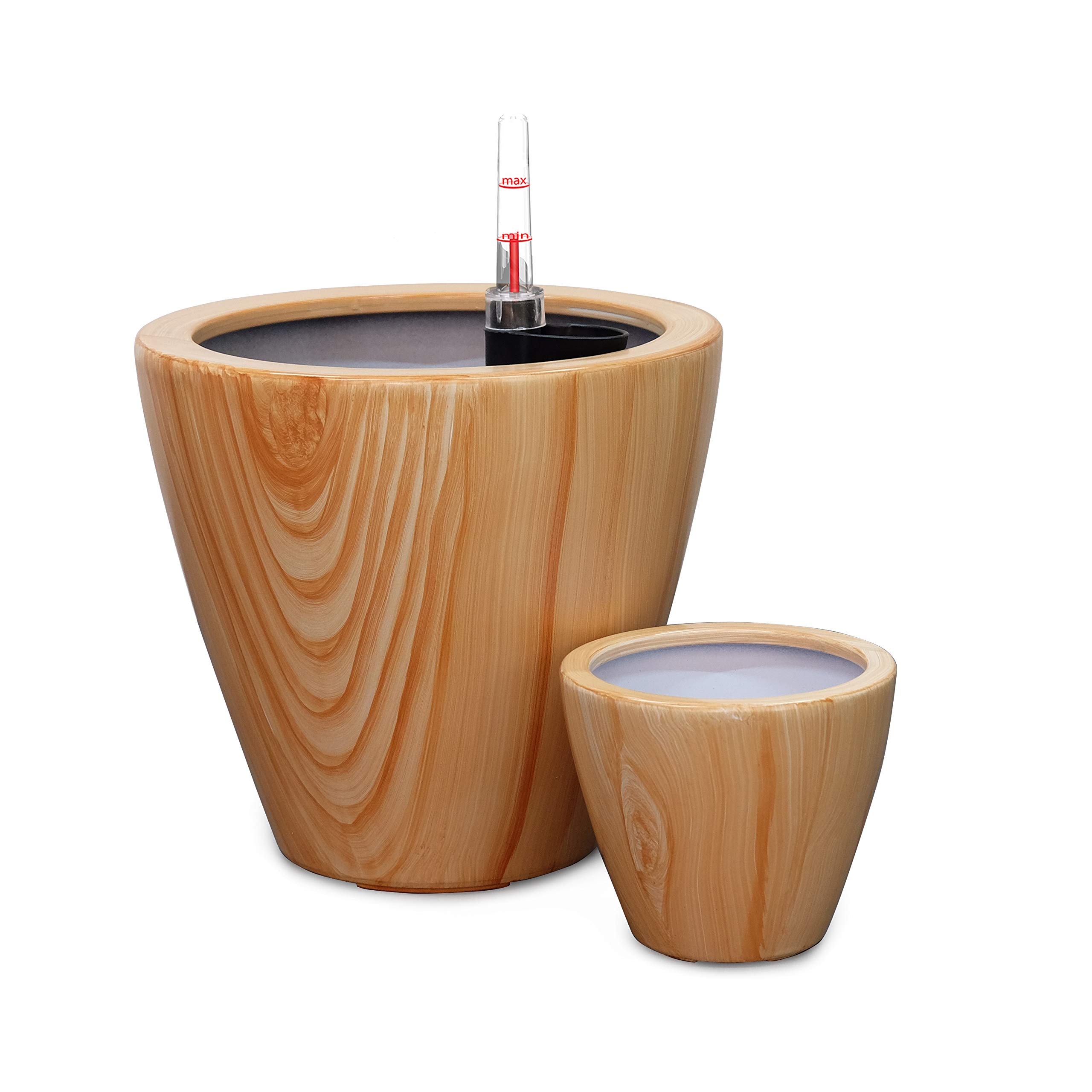 2-Pack Smart Self-Watering Plant Pots - Round Faux Pine Design for Indoor & Outdoor Plants | Perfect for Home, Office, Balcony & Garden Decor