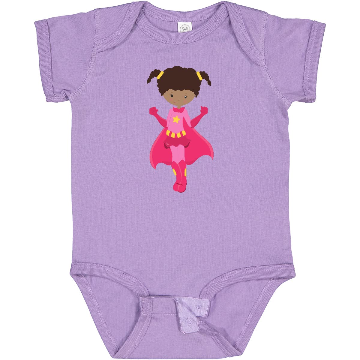 Inktastic Superhero Girl African American Baby Bodysuit with Pink Cape - Cute Infant Outfit for Playdates, Costume Parties & Superhero-Themed Photoshoots