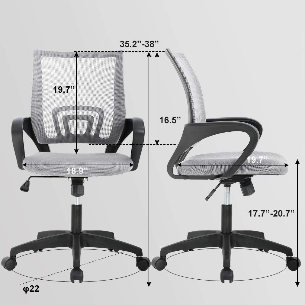 Best Ergonomic Office Chair - Adjustable Mesh Computer Desk Chair with Lumbar Support & Armrests, Mid Back Executive Swivel Rolling Task Chair for Home Office (Grey) - Perfect for Long Work Hours & Remote Work Comfort
