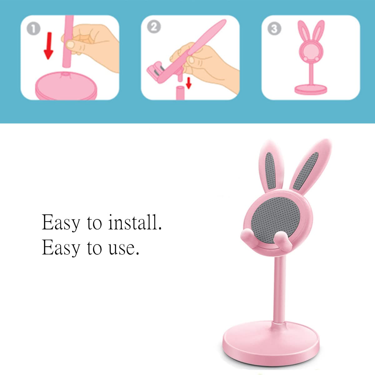 Cute Bunny Phone Stand Holder for iPhone, iPad, Tablets & Nintendo Switch - Kawaii Pink Bunny Phone Dock for Desk, Car & Home Decor - Perfect Gift for Girls & Women