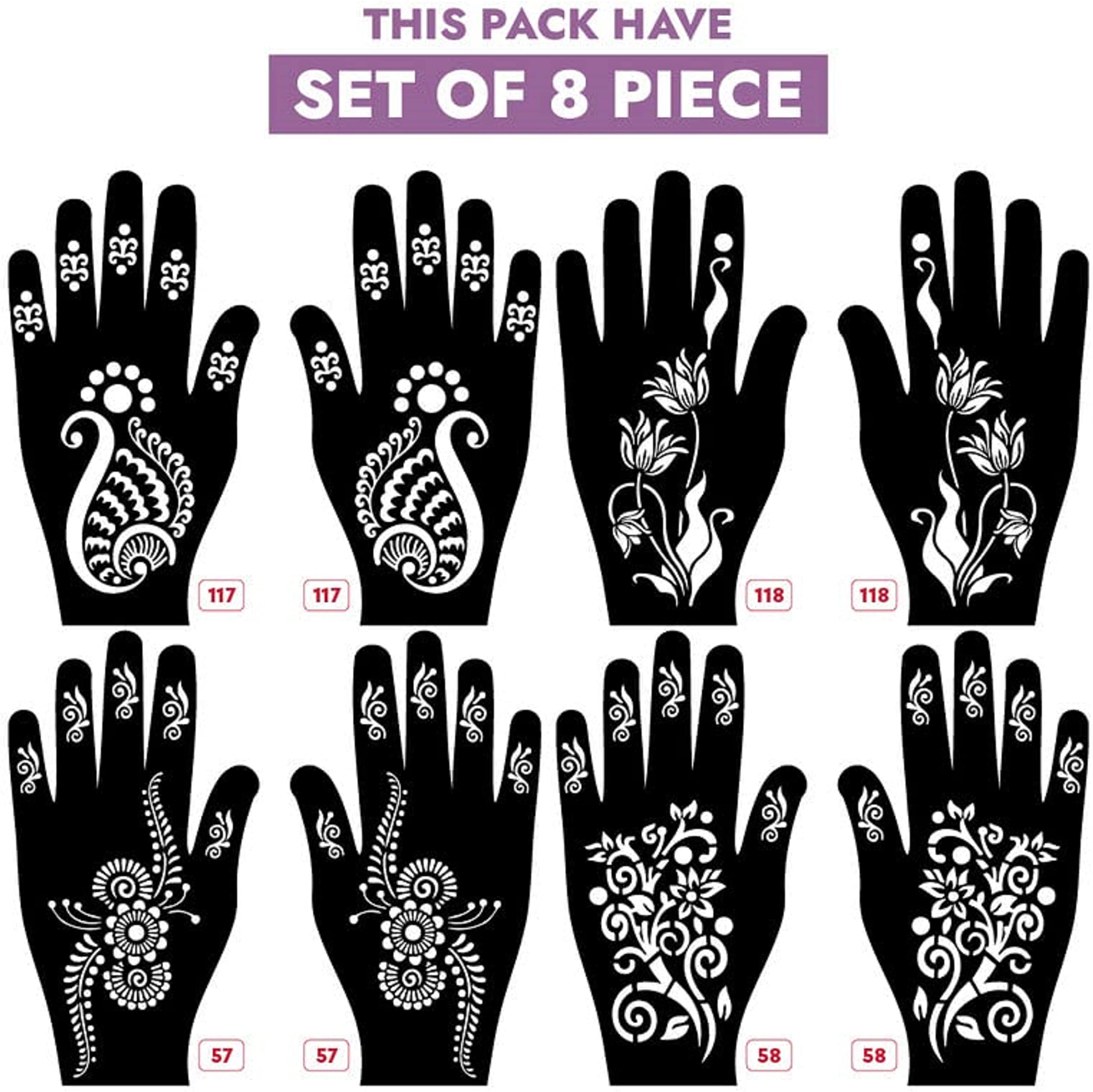 KICKWIX Henna Mehndi Tattoo Stencils Kit - Easy DIY Temporary Body Art Stickers for Women, Girls & Kids (DS1342) - Perfect for Festivals, Weddings & Parties