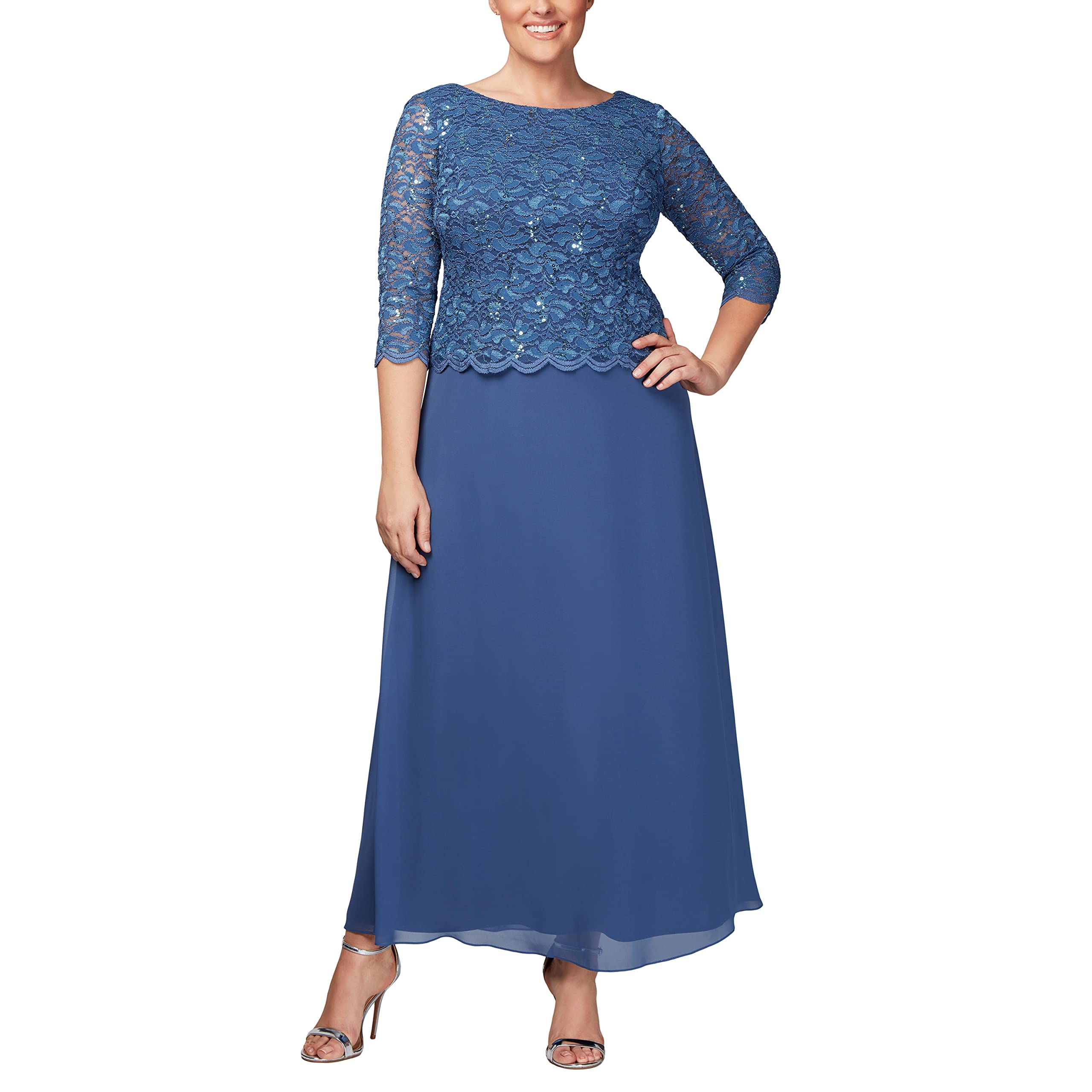 Alex Evenings Women's Plus Size Long Dress with Scalloped Trim - Elegant Formal Wear for Weddings, Parties & Special Occasions