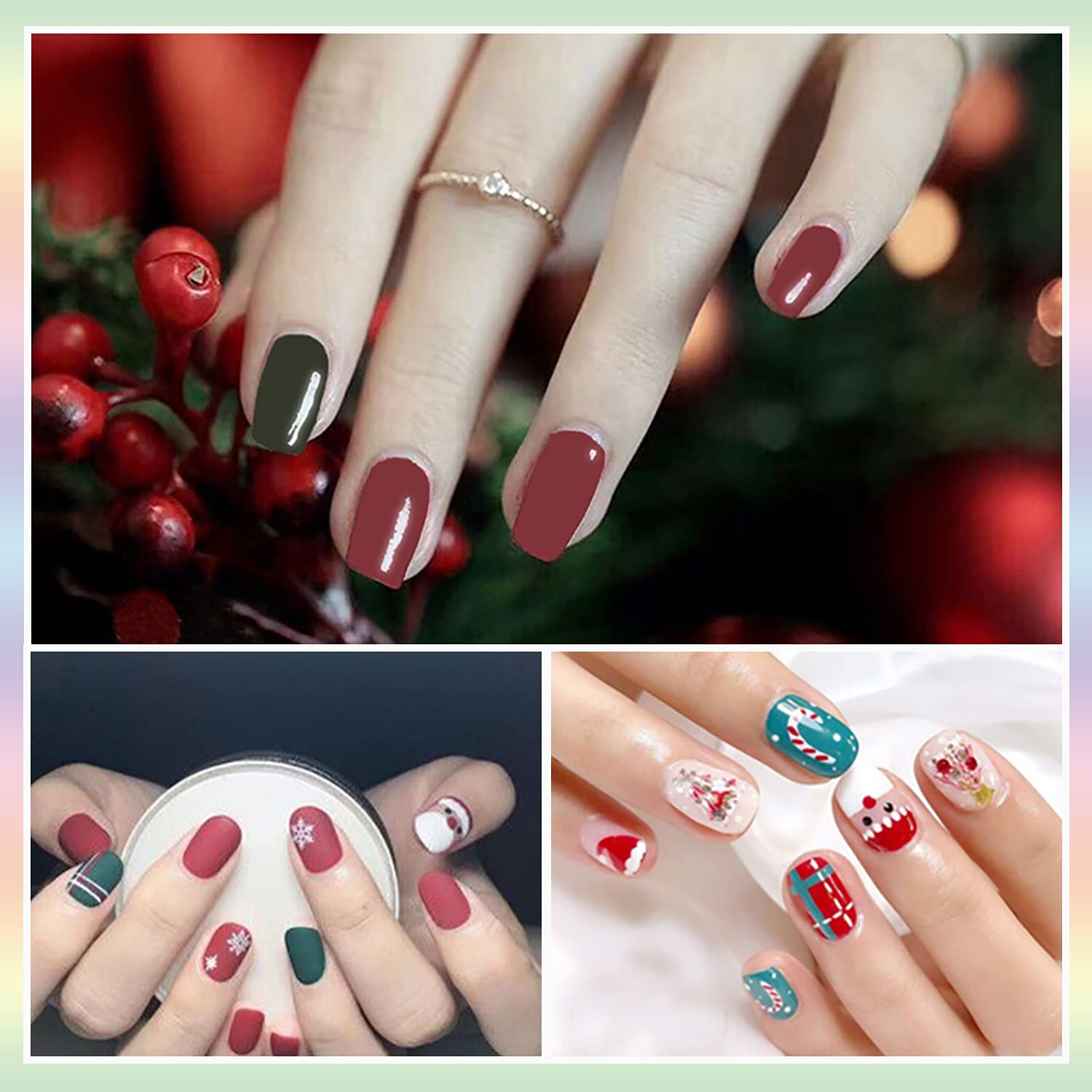 336-Piece Christmas Nail Stickers Kit - 24 Sheets Full Nail Wraps with Adhesive, Nail Art Decals & Polish Strips for Women - Includes Nail File & Cuticle Stick (Trend Series) - Perfect for Holiday Parties, Gift Giving & DIY Nail Designs