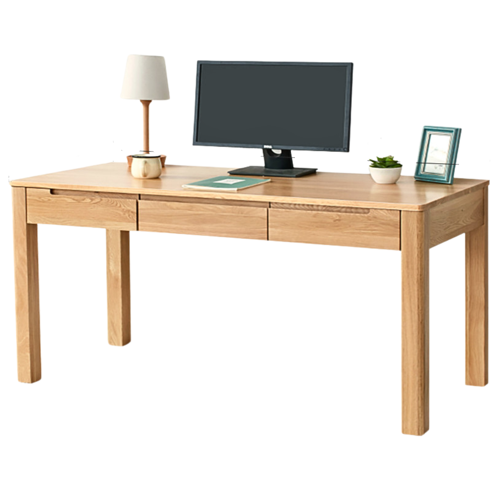 63x25.6x29.9 inch / 160x65x76сm / Natural Wood Color / oak three drawer desk