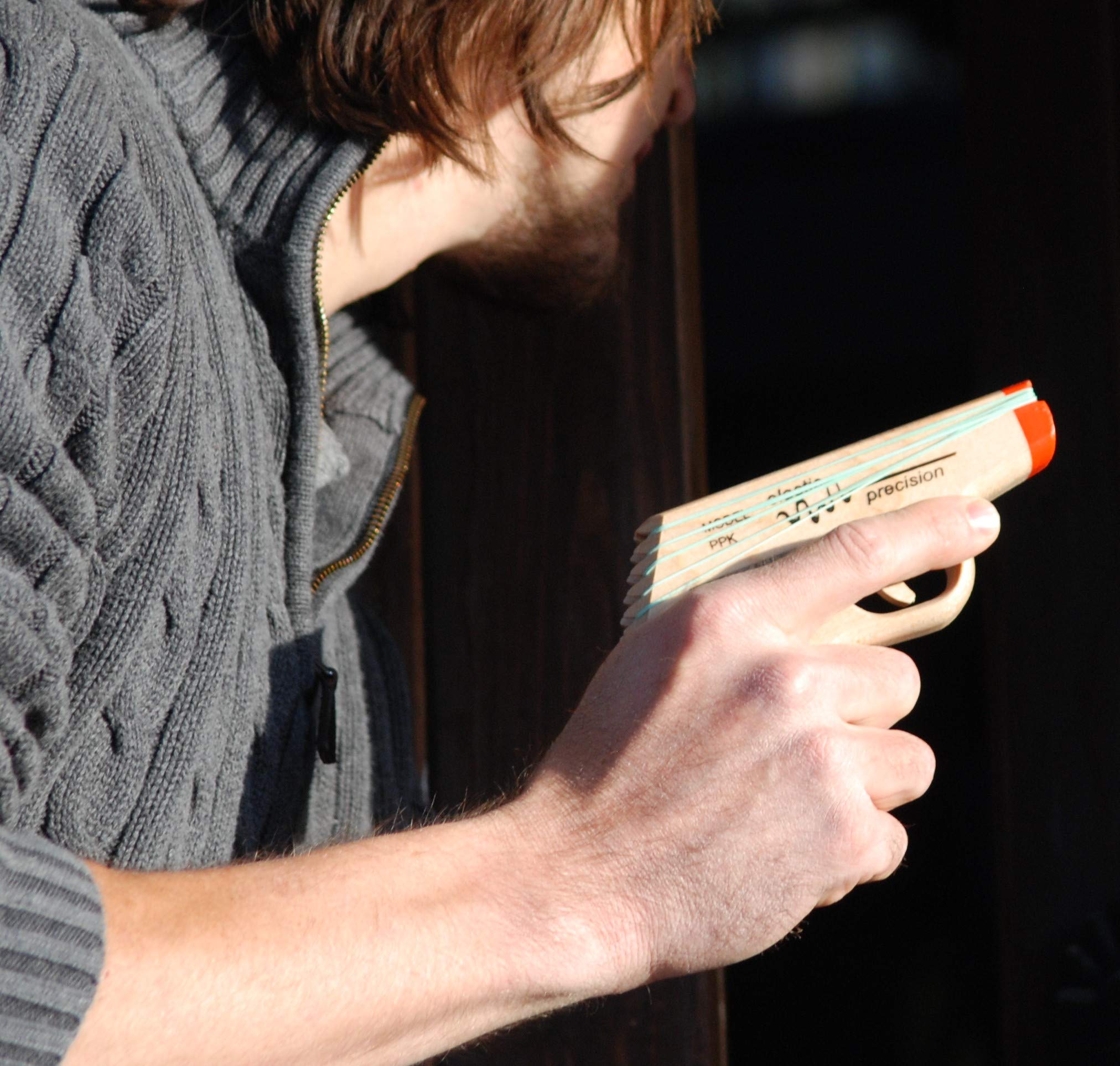 Premium PPK Rubber Band Gun - Solid Hardwood Construction with Rapid-Fire Semi-Automatic Action & Walnut Grips - Perfect for Outdoor Play, Target Practice, and Collectors