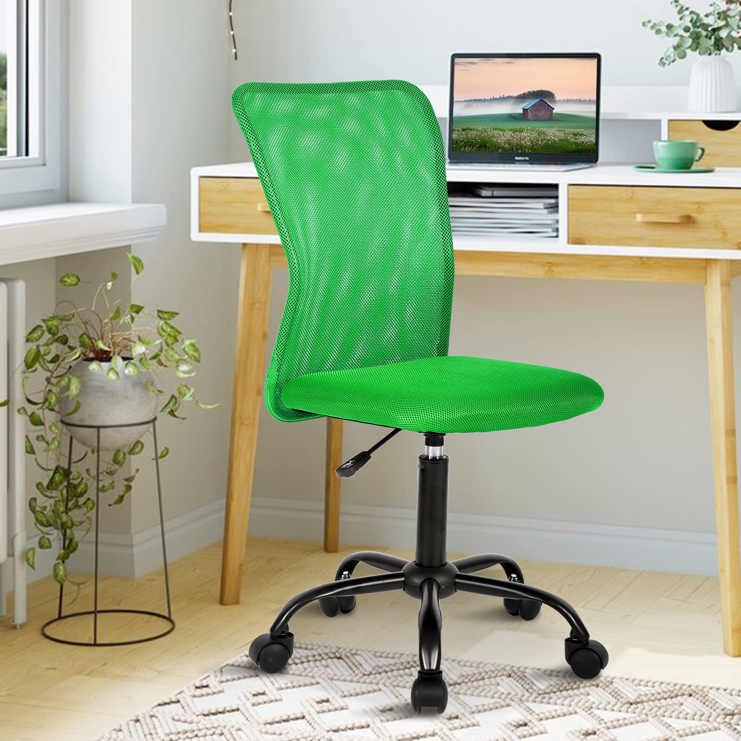Ergonomic Mid Back Mesh Office Chair - Adjustable Armless Computer Desk Chair with Breathable Mesh Back, Green - Perfect for Home Office, Gaming & Workspace Comfort