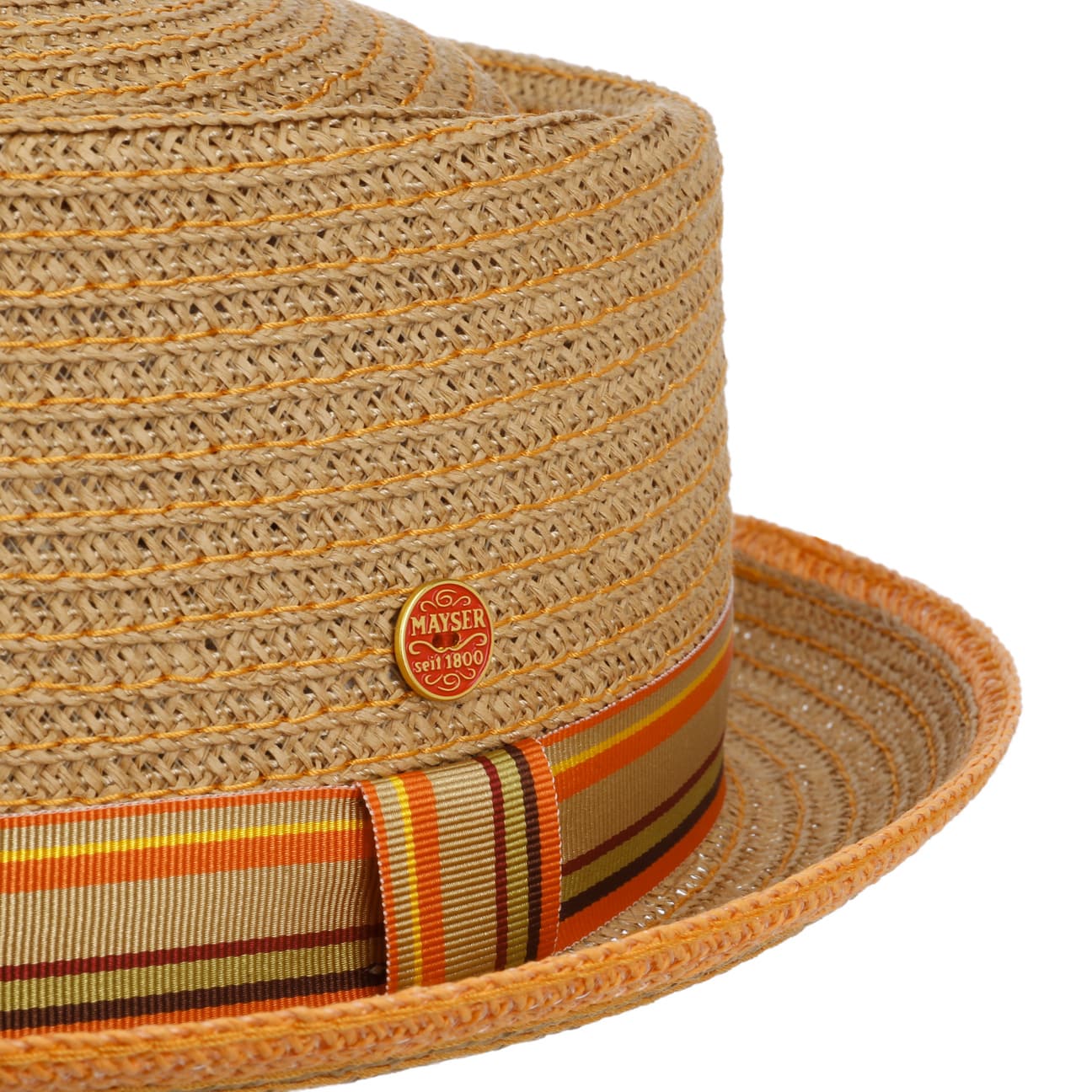 Stylish Andy Orange Pork Pie Straw Hat by Mayser - Perfect for Summer Outfits, Beach Vacations & Outdoor Events