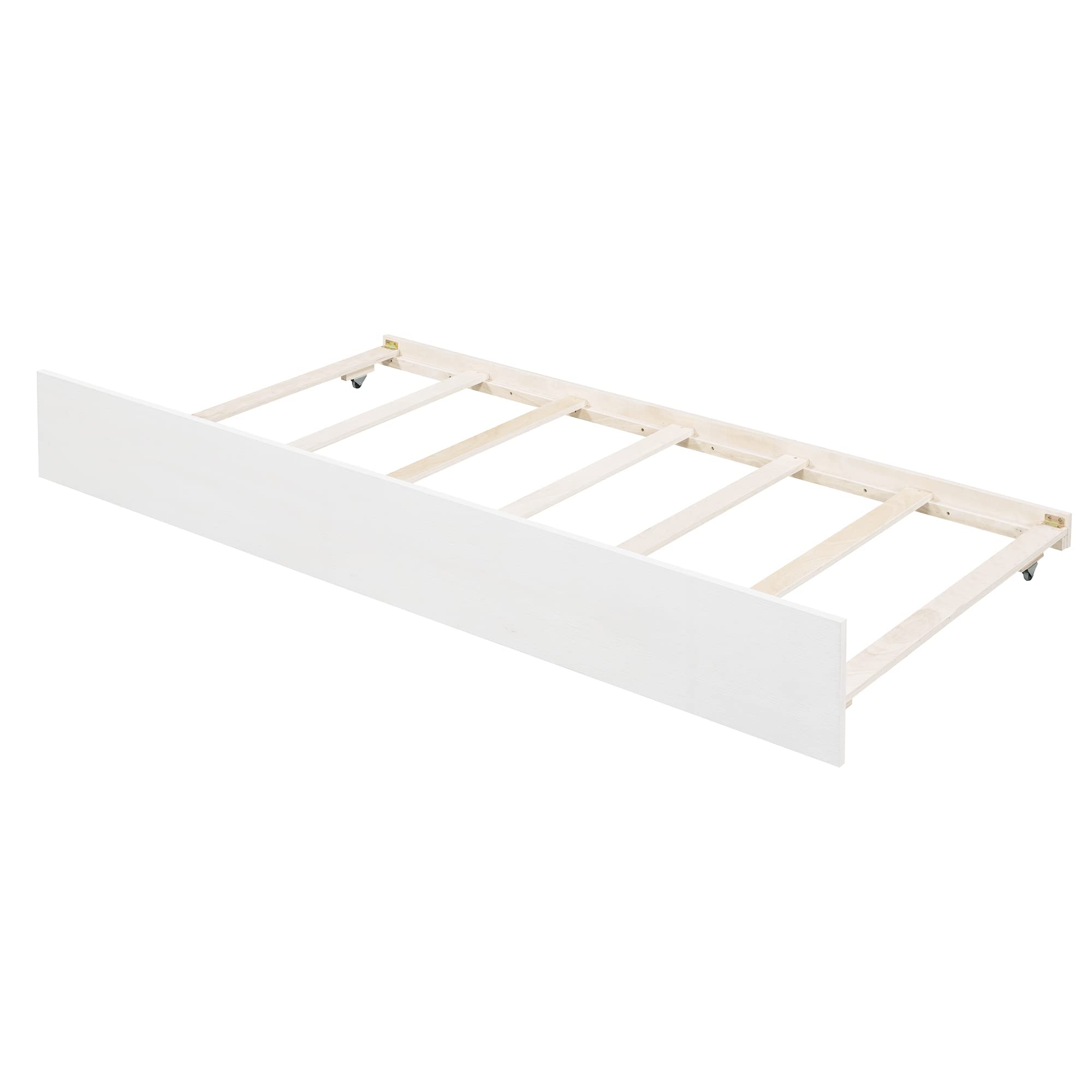 MERITLINE Full Size Canopy Bed with Trundle - Solid Wood Platform Bed Frame with Headboard & Footboard - Modern Slat Support Design for Kids, Teens & Adults - Perfect for Bedrooms, Guest Rooms & Dormitories (White)
