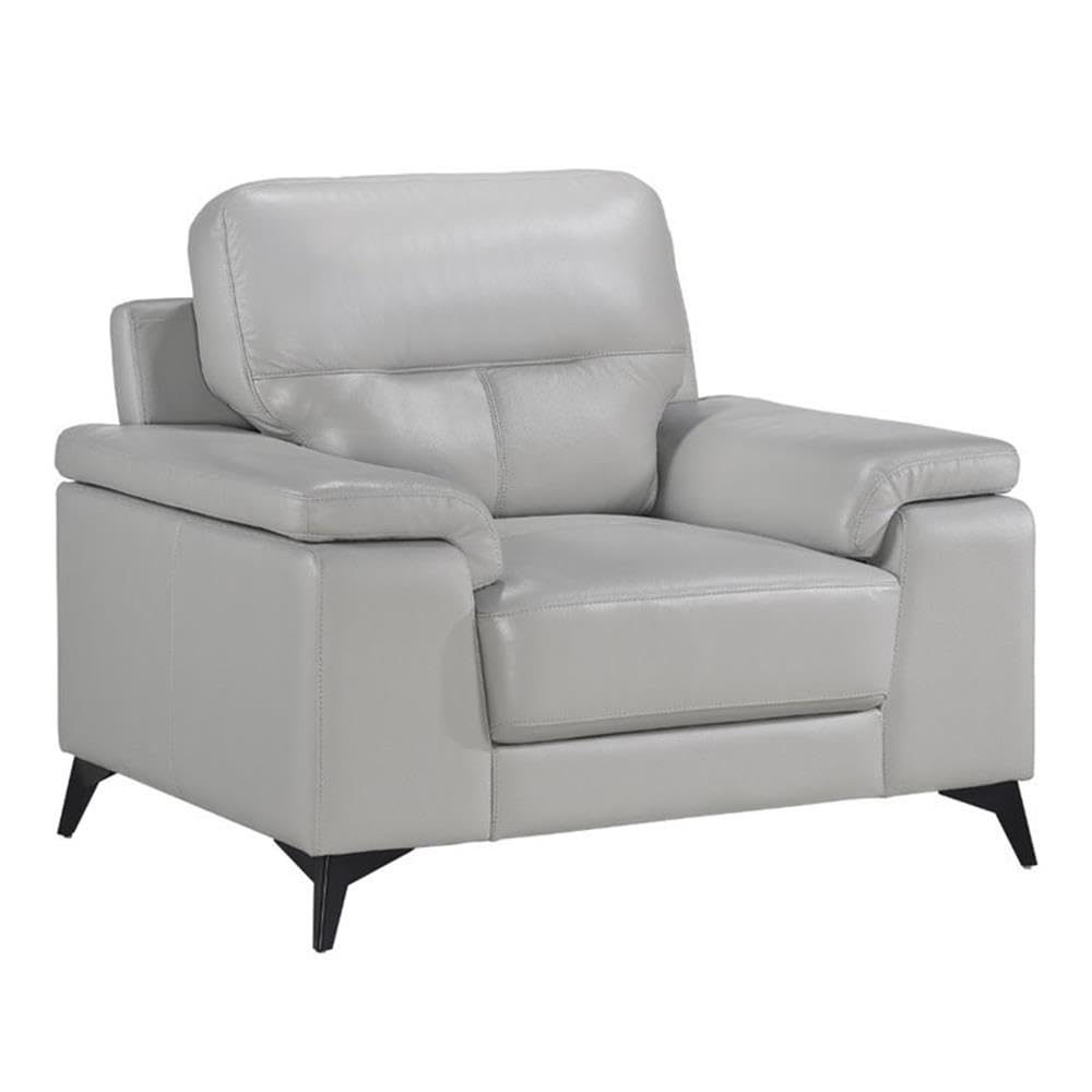 Pemberly Row Leather Match Accent Chair in Silver Gray - Modern Living Room Furniture for Home Office & Lounge Decor