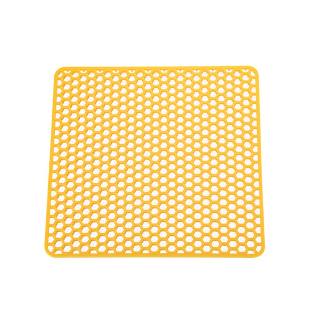 HOIRIX Silicone Hollow-Out Dish Drying Mat - Heat-Resistant Kitchen Hot Pad for Countertop, Sink & Stove - Non-Slip Drying Rack for Plates, Cups & Utensils (Yellow)