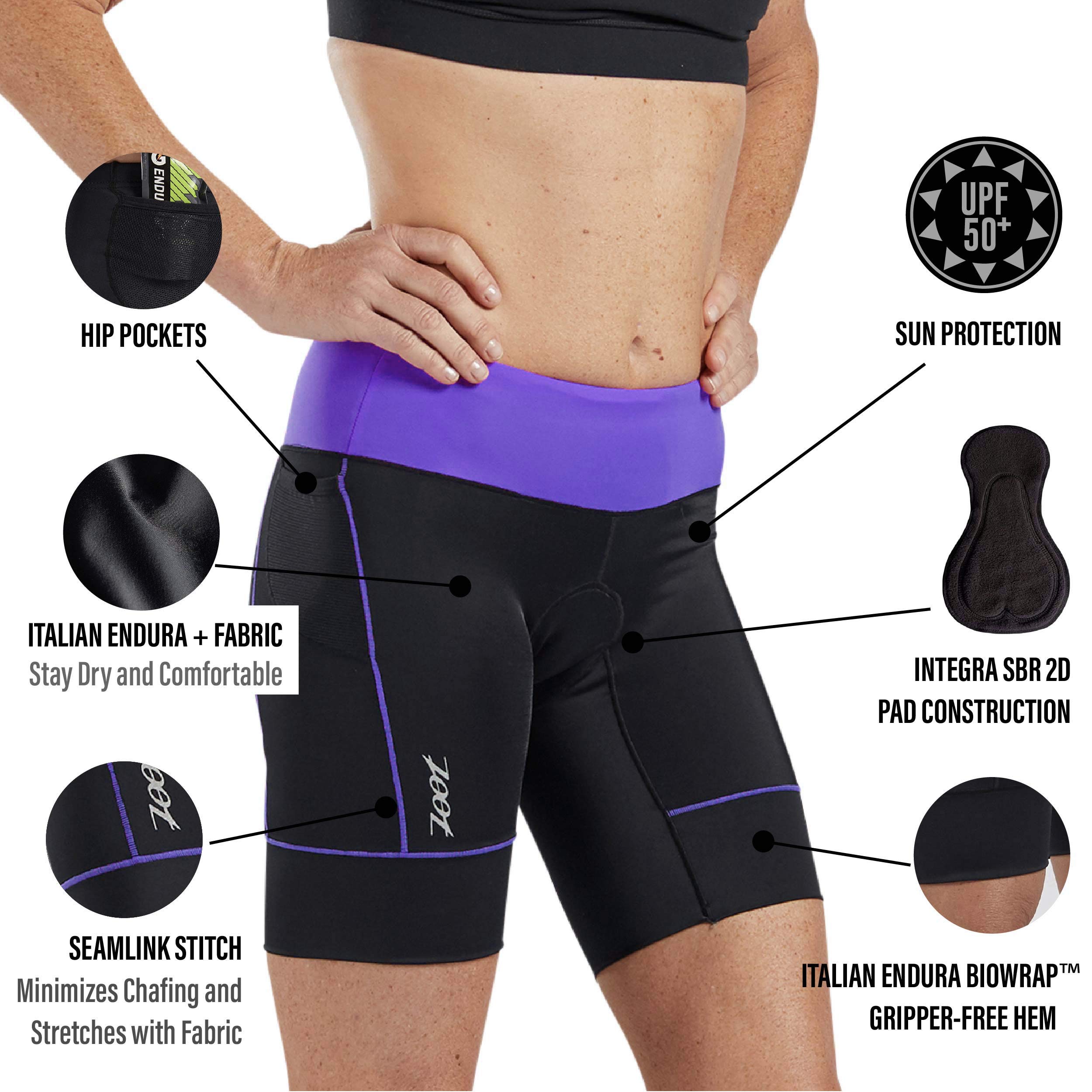 Zoot Women’s Core 8-Inch Tri Shorts - Quick Dry Performance Triathlon Shorts with Cycling Chamois Pad, Pockets & UPF 50+ Fabric - Ideal for Triathlon Training, Cycling & Running