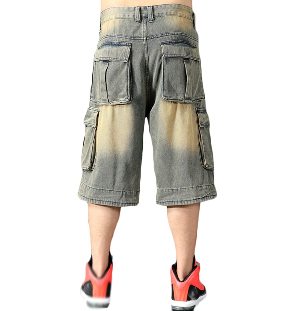Men's Baggy Denim Shorts - Hip Hop Loose Fit 3/4 Length Cargo Jean Shorts with Pockets | Casual Streetwear & Summer Workwear