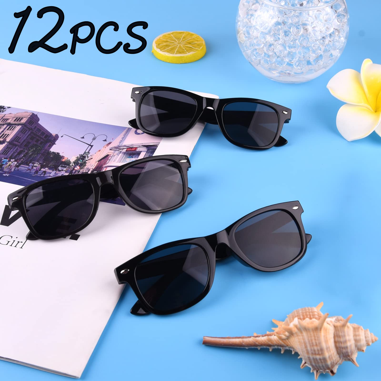 12 Pack Kids Party Sunglasses Bulk - Retro Summer Party Favors for Boys & Girls Birthday Supplies - Black | Perfect for Birthday Parties, Pool Parties & Summer Events