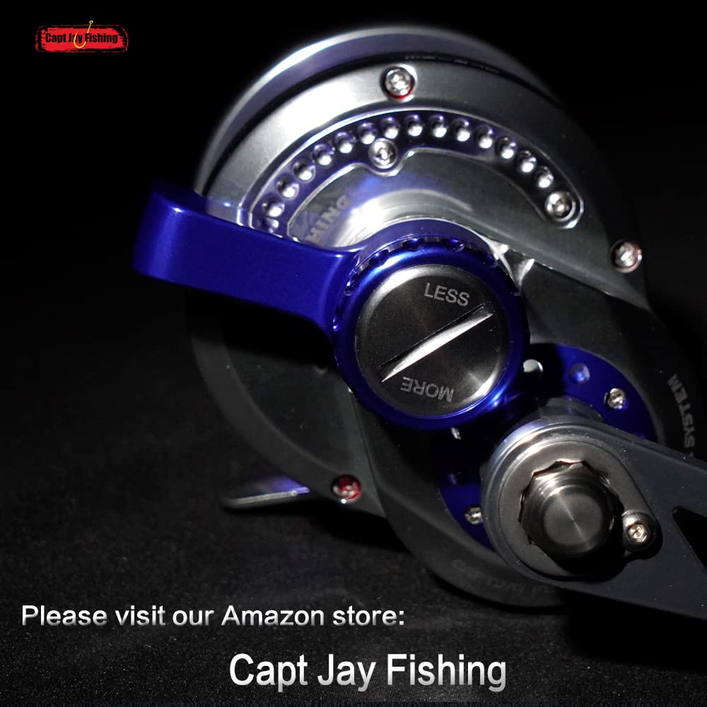 Saltwater Conventional Lever Drag Jigging Reel - Aluminum Frame, Ambidextrous, Blue, 25kg Max Drag - Perfect for Deep Sea Fishing, Trolling & Offshore Jigging