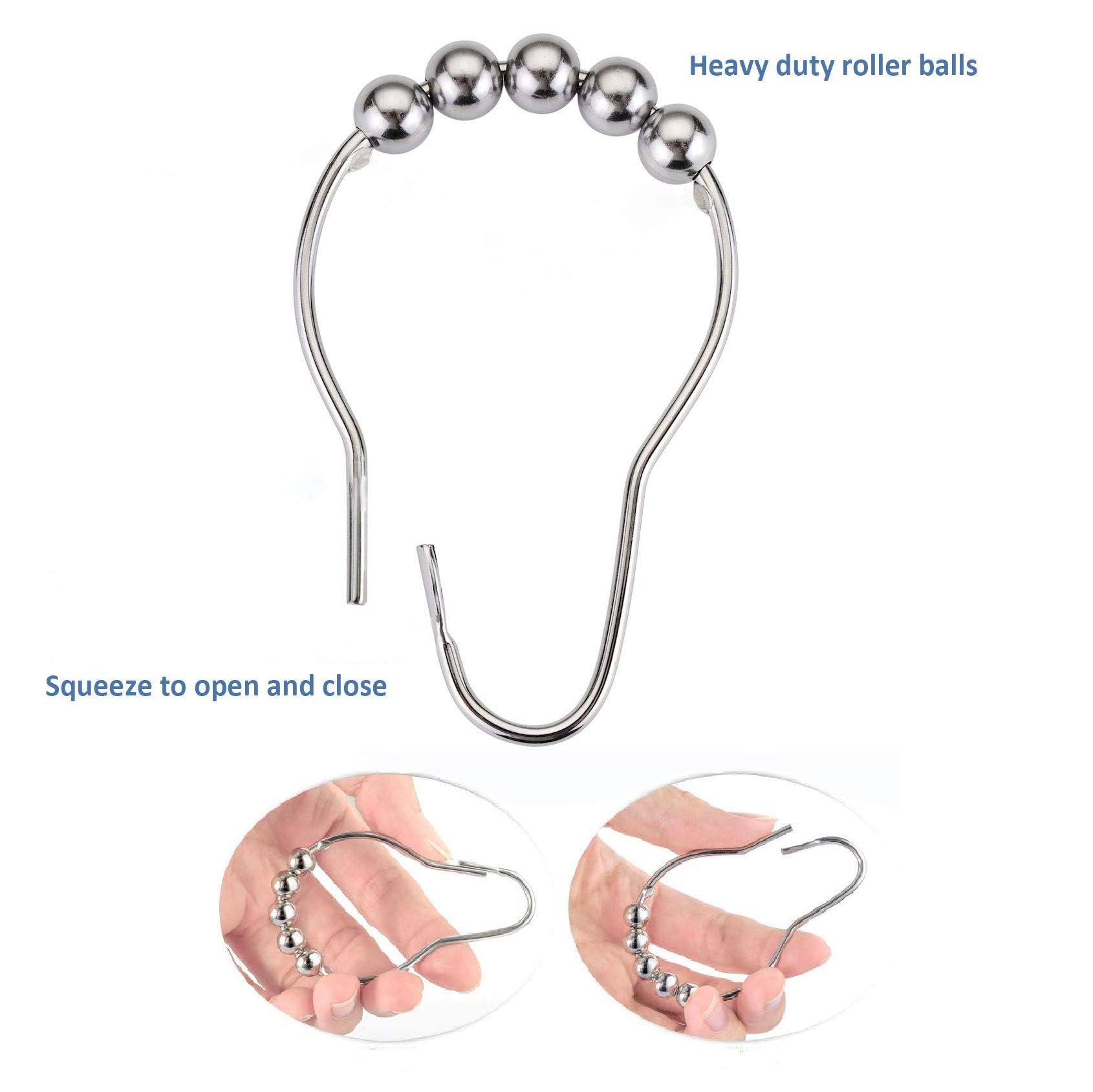 BeGrit 18-Pack Metal Shower Curtain Hooks Rings - Rustproof Bathroom Curtain Hooks for Shower Rod - Perfect for Bathroom, Spa, and Dorm Decor