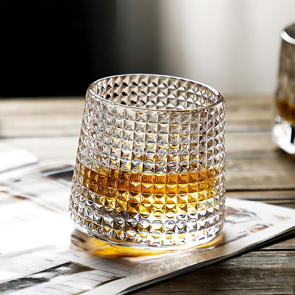 Vintage Old Fashioned Whiskey Glasses Set - 4 Pack Classic Rotating Bar Glasses for Bourbon, Scotch & Cocktails - Perfect for Home Bars, Parties & Gifts