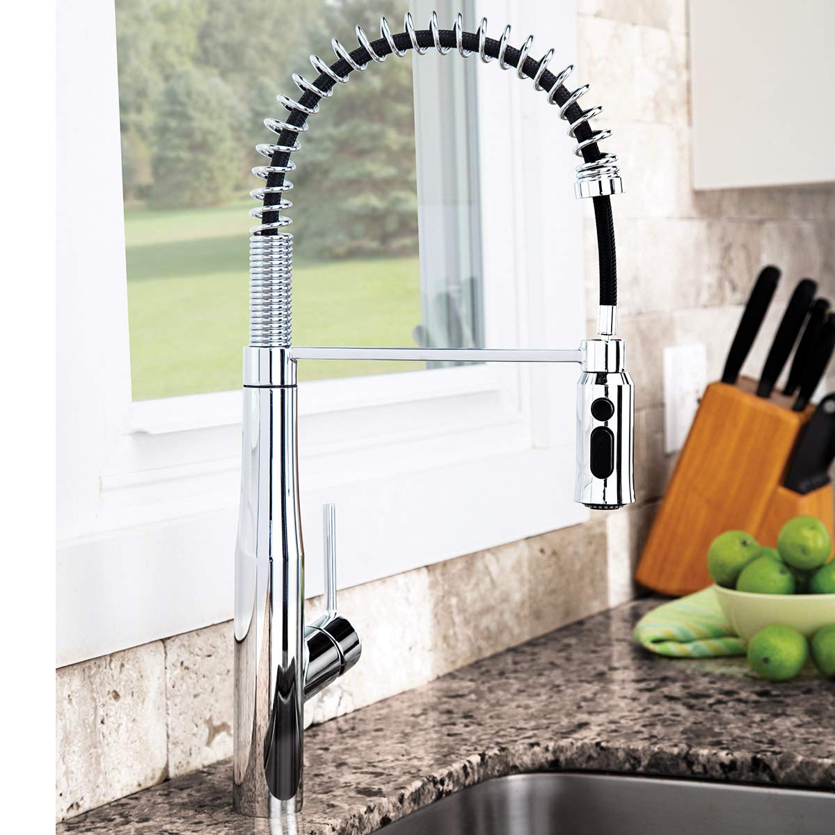 Speakman SB-1043-BRB Neo Spring Pull Down Sprayer Kitchen Faucet in Aged Brass - Perfect for Modern Farmhouse & Vintage Style Kitchens